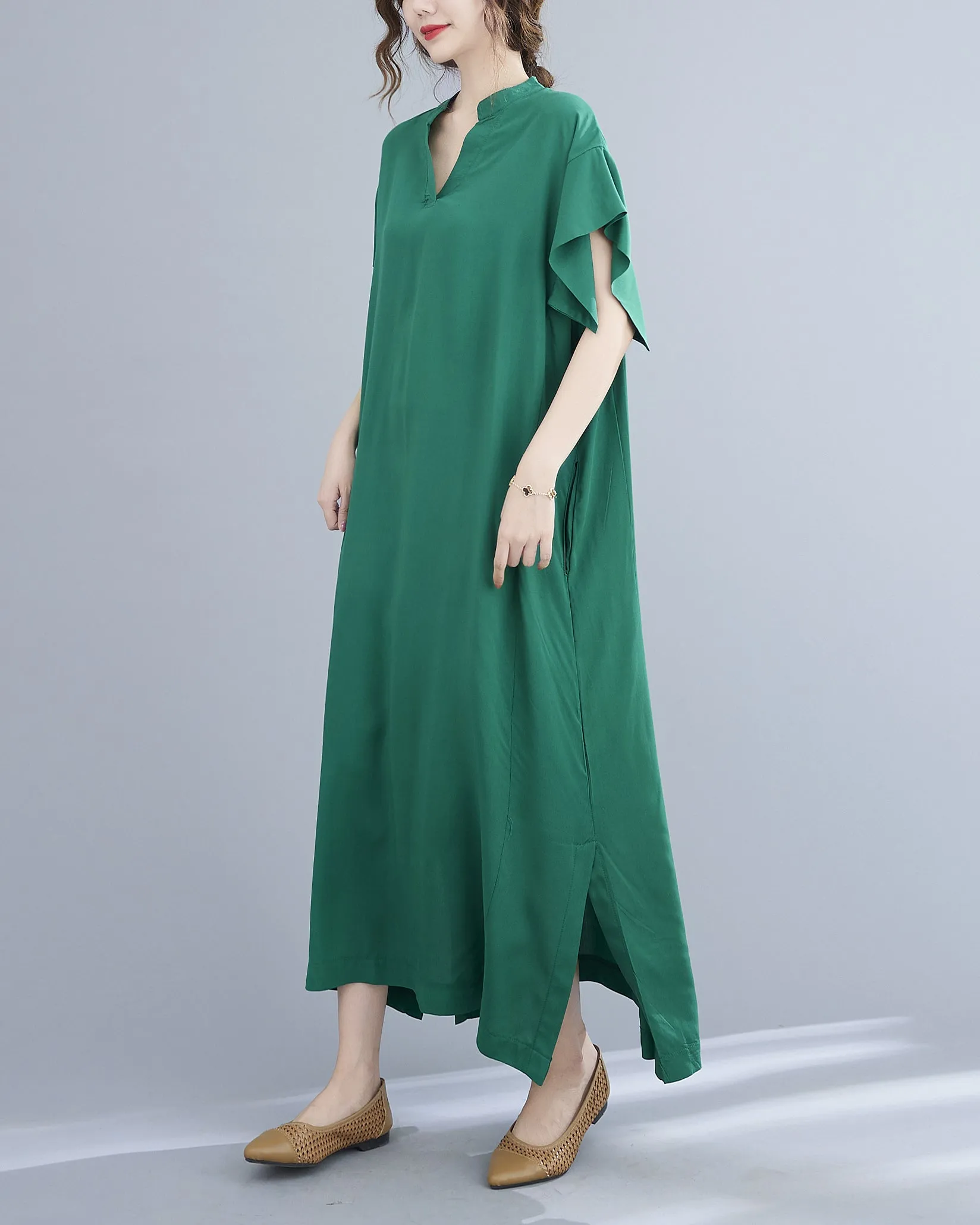 ellazhu Womens Loose Casual V Neck Short Sleeve Midi Summer Dress GA2607
