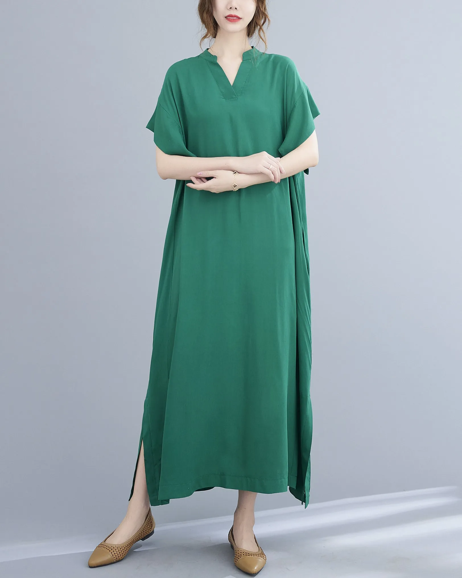 ellazhu Womens Loose Casual V Neck Short Sleeve Midi Summer Dress GA2607