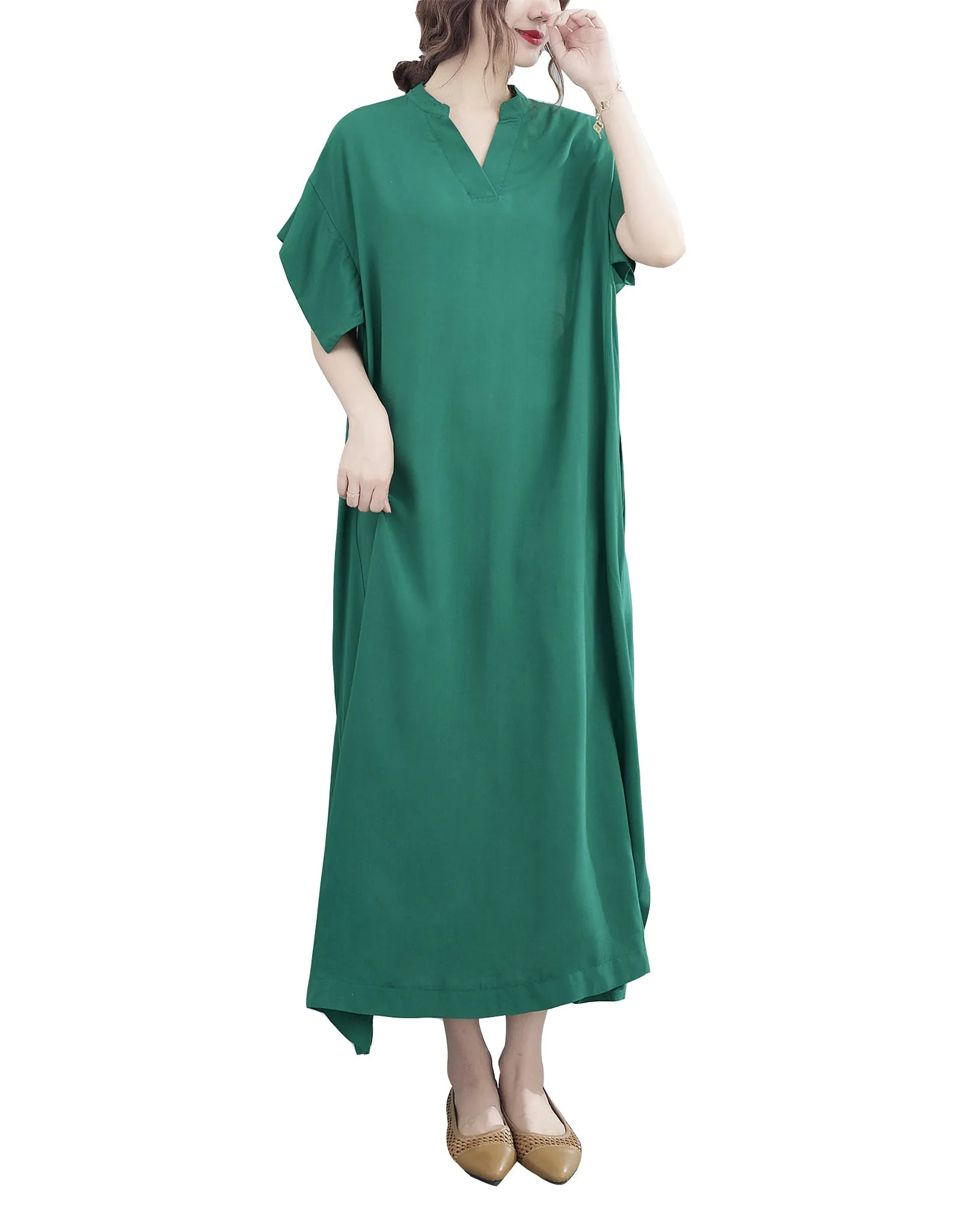 ellazhu Womens Loose Casual V Neck Short Sleeve Midi Summer Dress GA2607