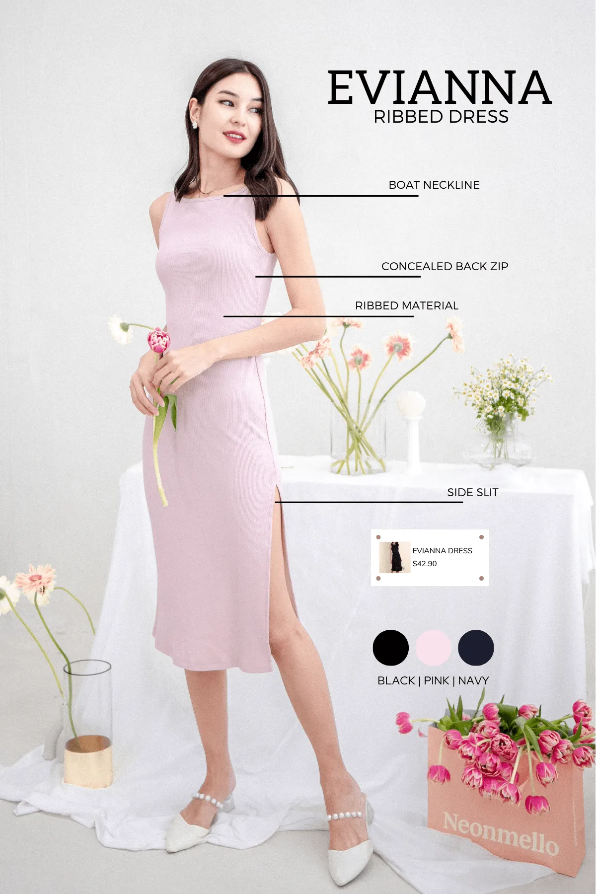 EVIANNA RIBBED DRESS IN PINK