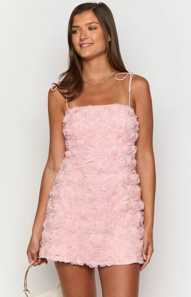 Evie Light Pink Textured Floral Mini Dress