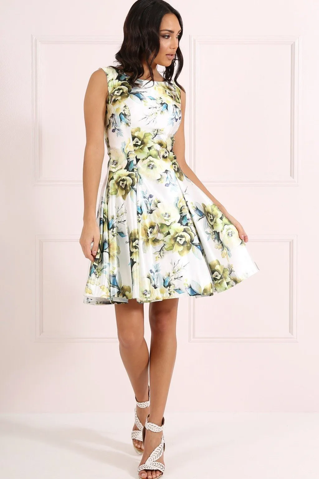 FOREVER UNIQUE SHELBY SKATER DRESS - GREEN FLORAL