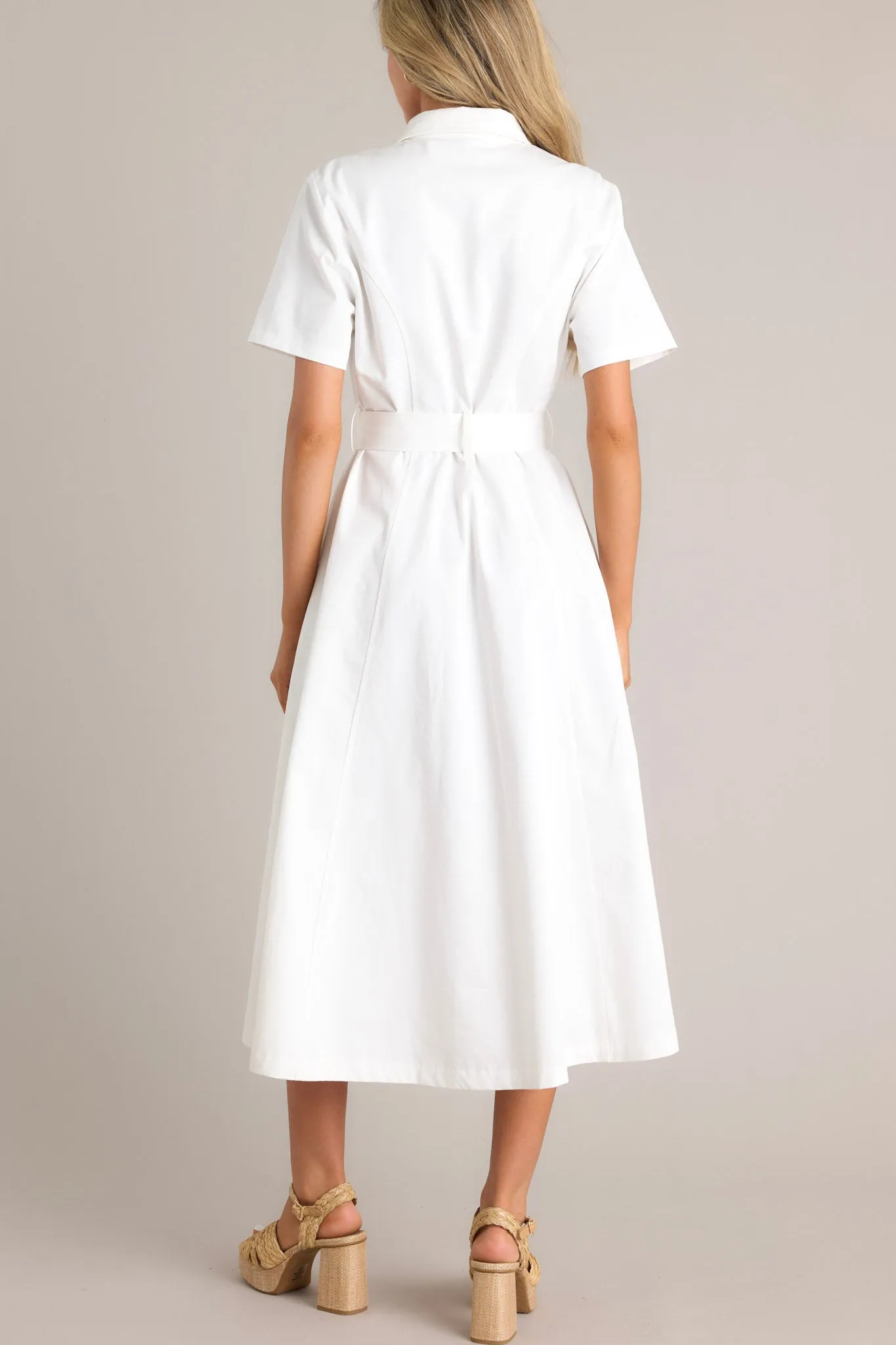 Front and Center White Button Front Midi Dress
