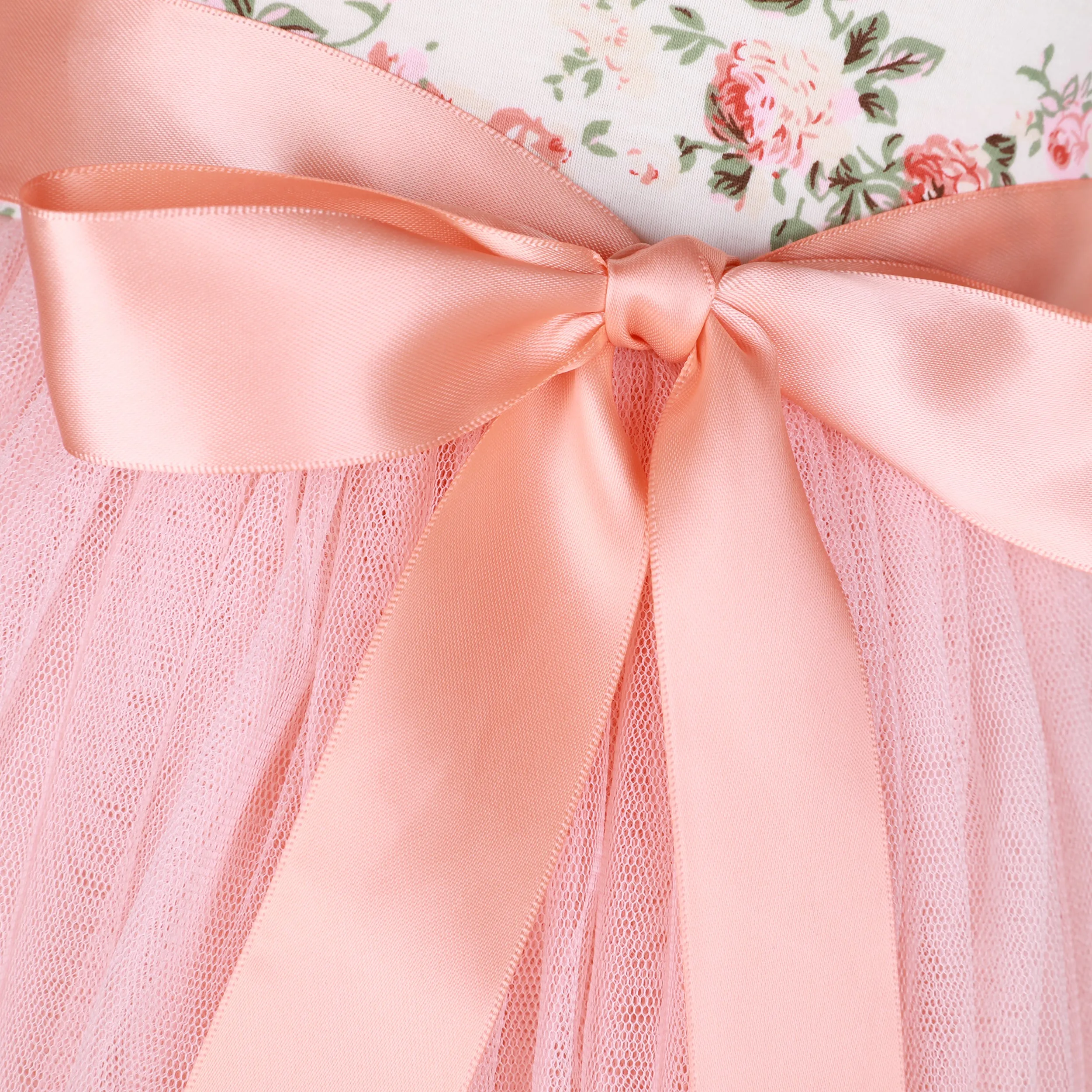 Girls Peach Wedding Party Dress with Ribbon for 1-12 Years Old
