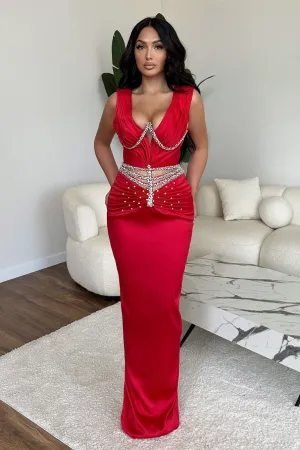 Glamorous Long Mermaid V-neck Rhinestones Sleeveless Prom Dress