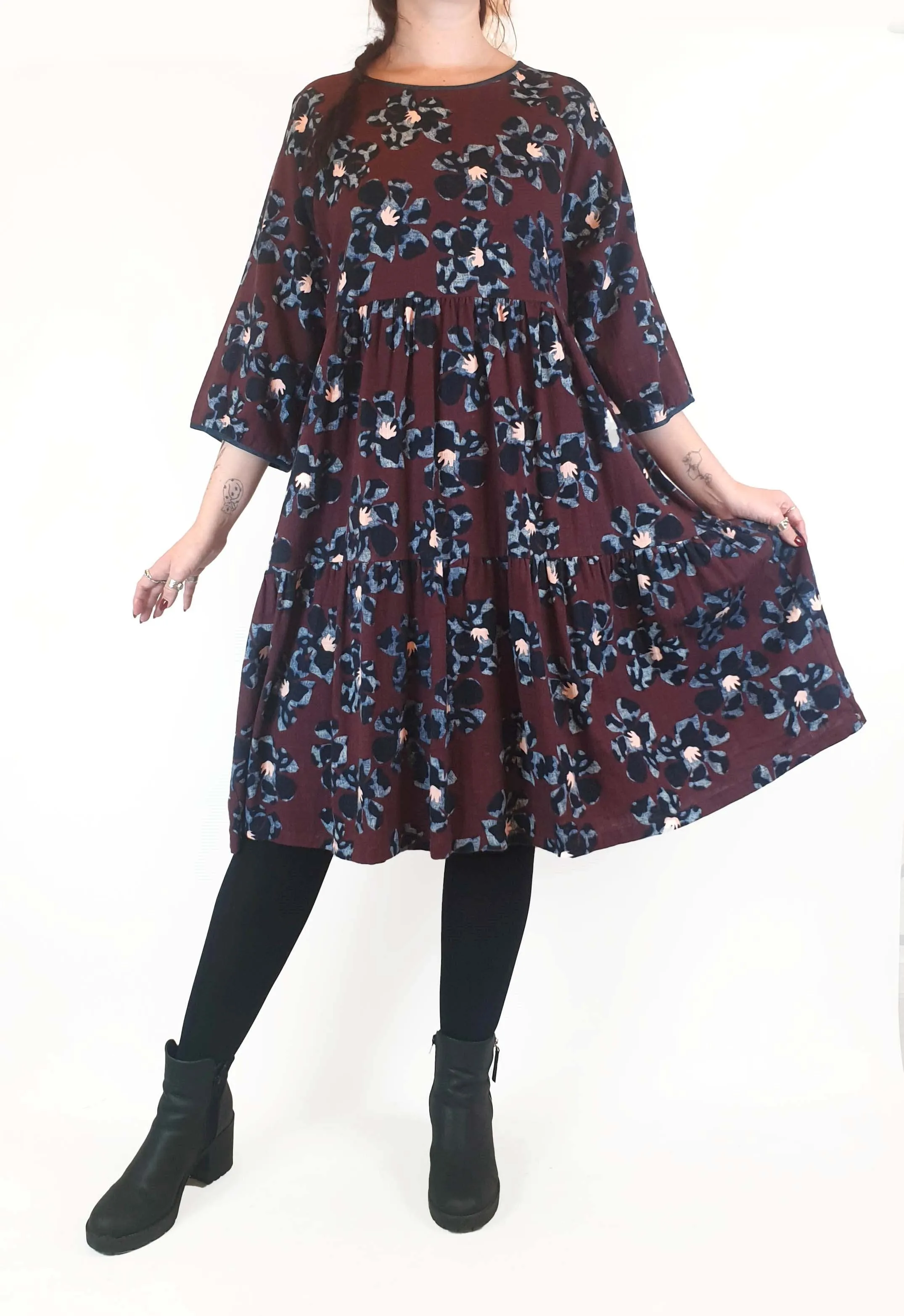 Gorman deep red flower print long sleeve dress size 12