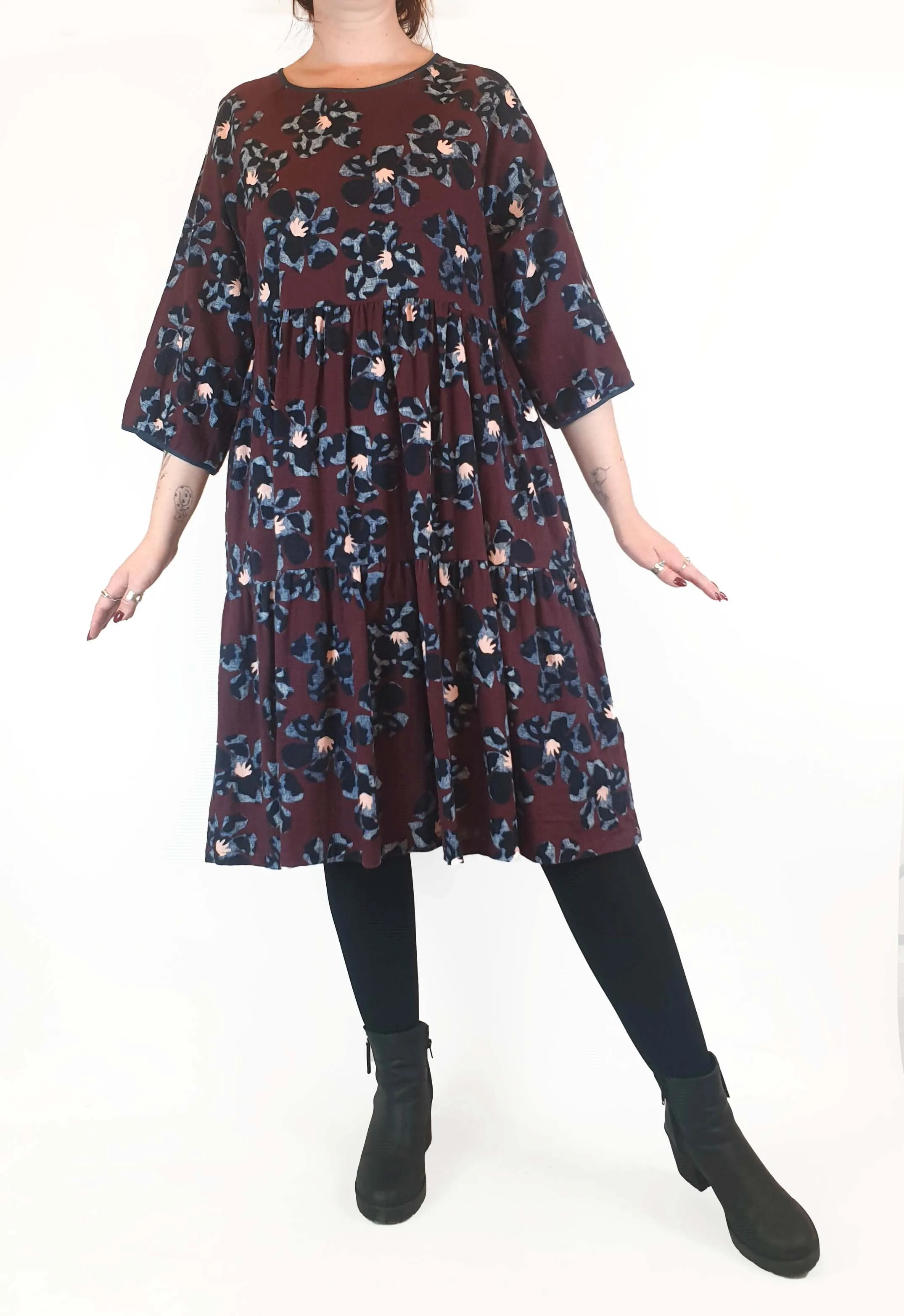 Gorman deep red flower print long sleeve dress size 12