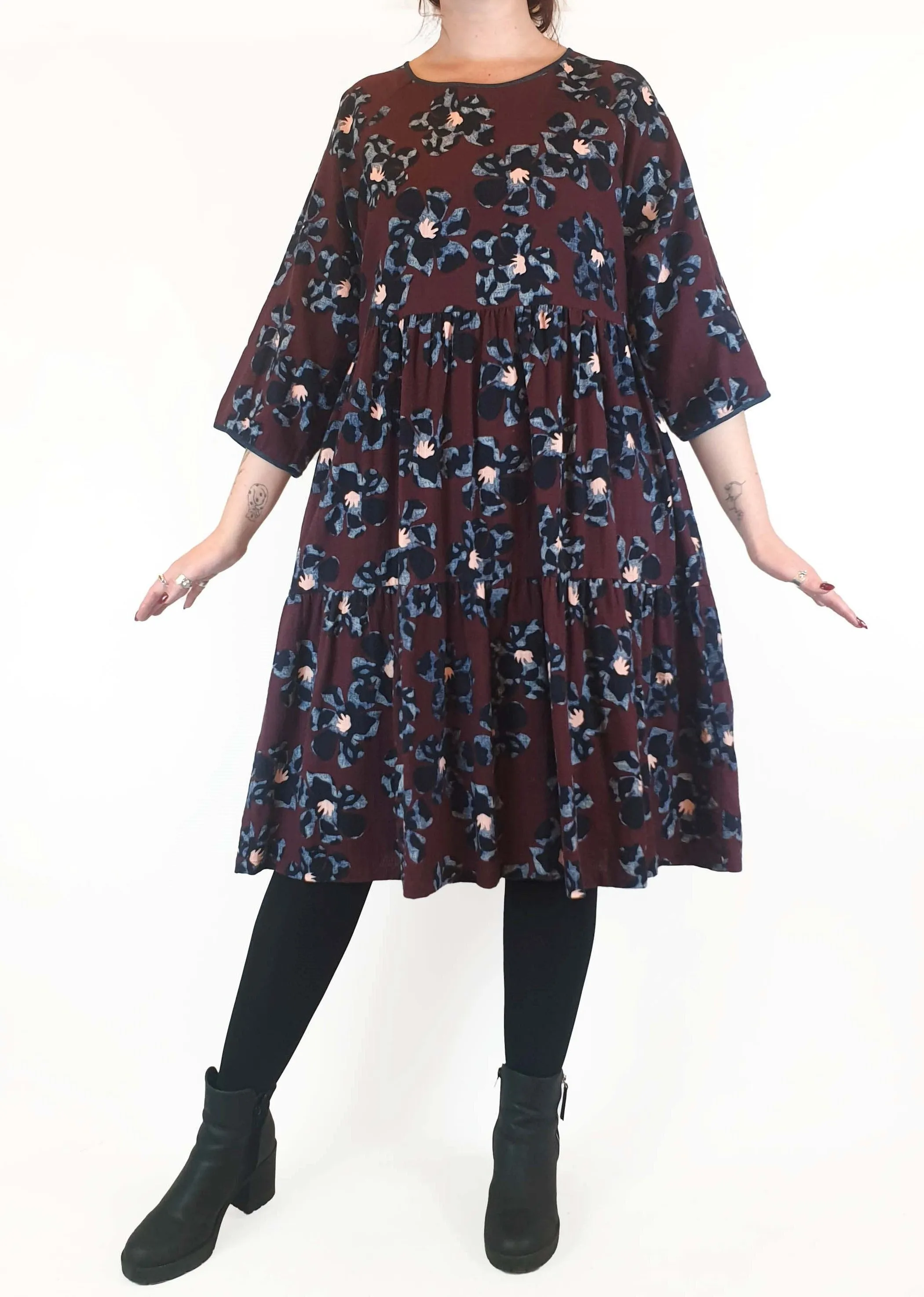 Gorman deep red flower print long sleeve dress size 12