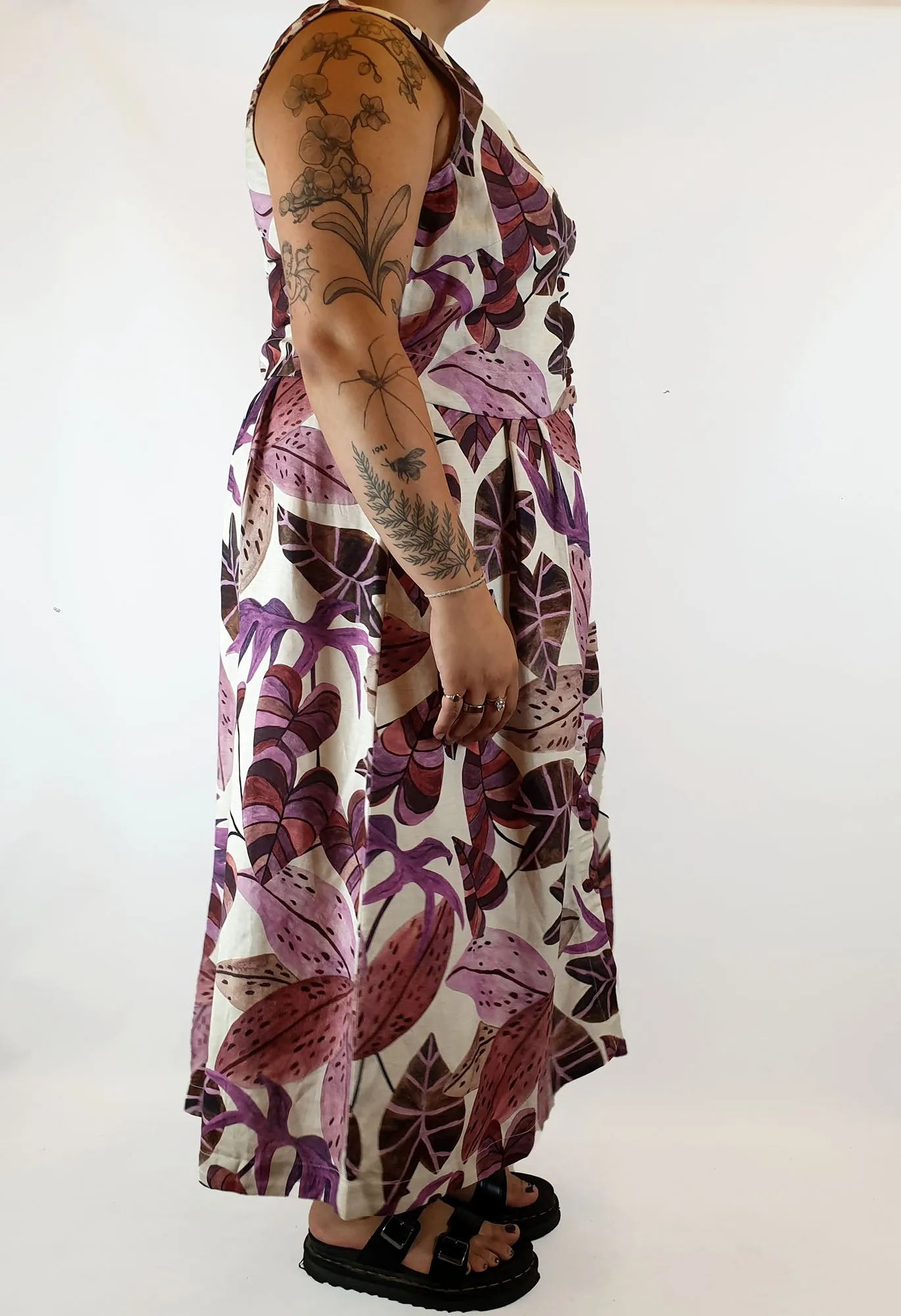 Gorman linen mix purple fern print maxi dress size 16