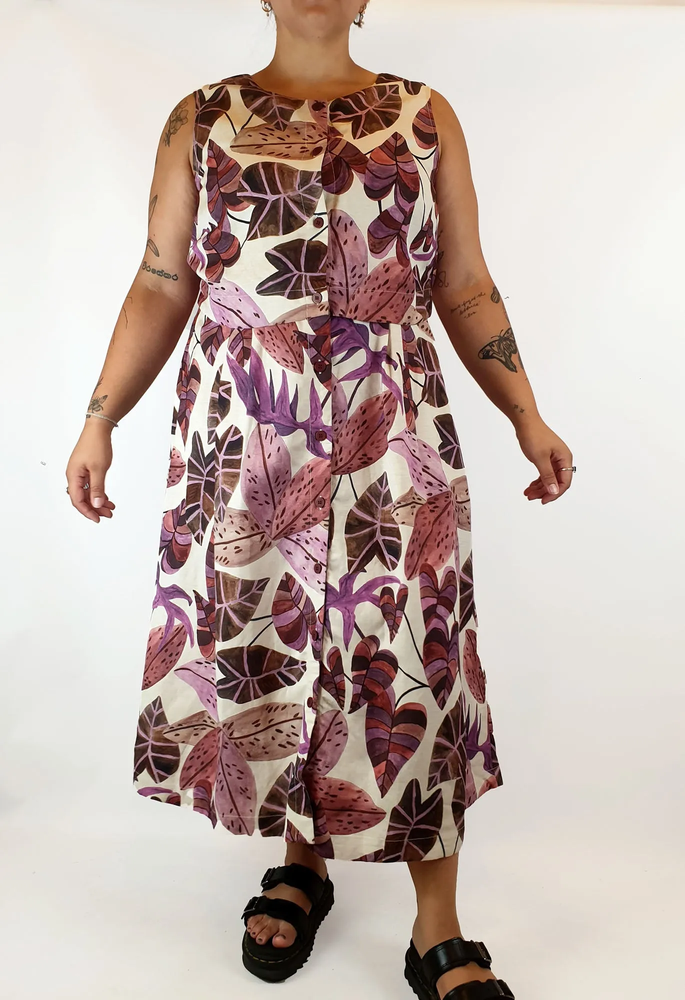 Gorman linen mix purple fern print maxi dress size 16