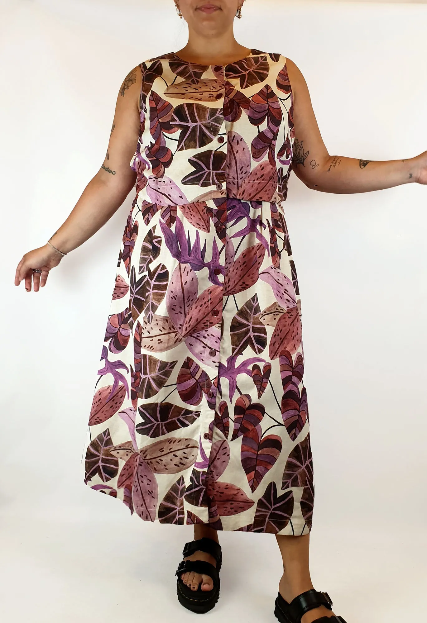 Gorman linen mix purple fern print maxi dress size 16