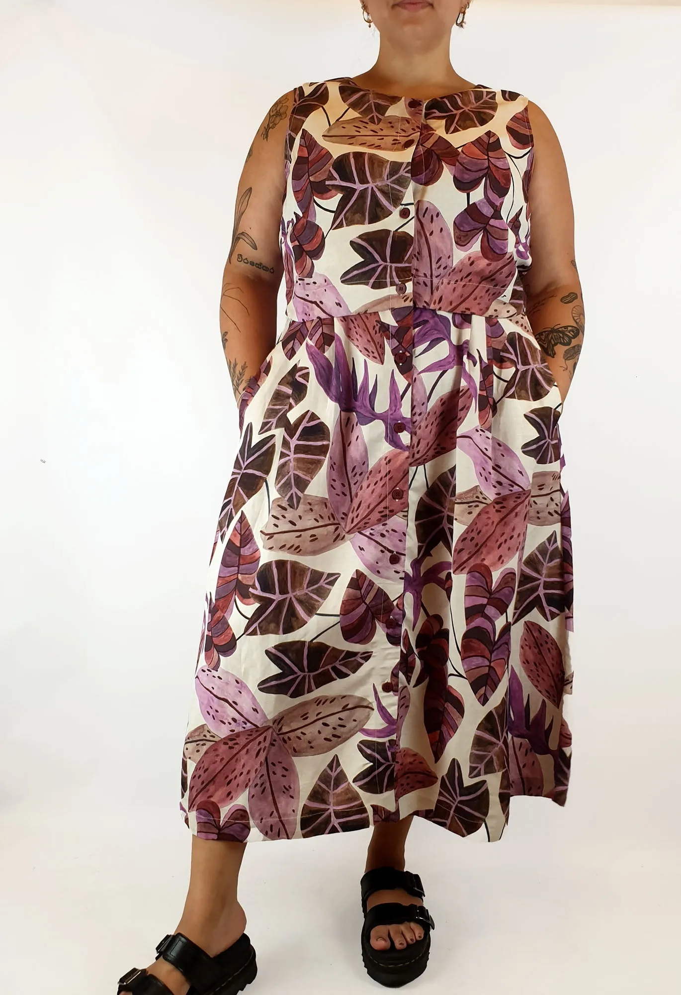 Gorman linen mix purple fern print maxi dress size 16