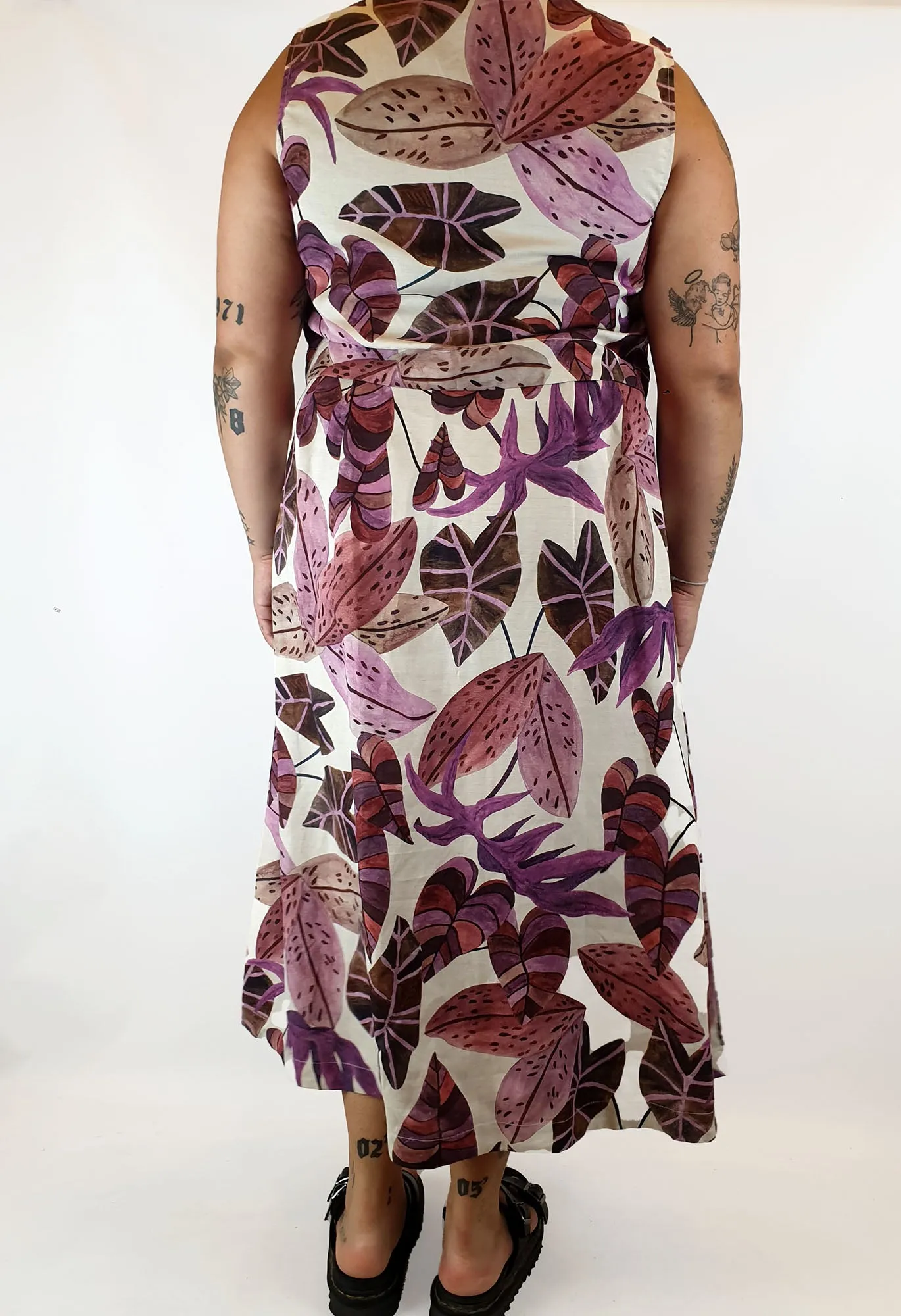 Gorman linen mix purple fern print maxi dress size 16