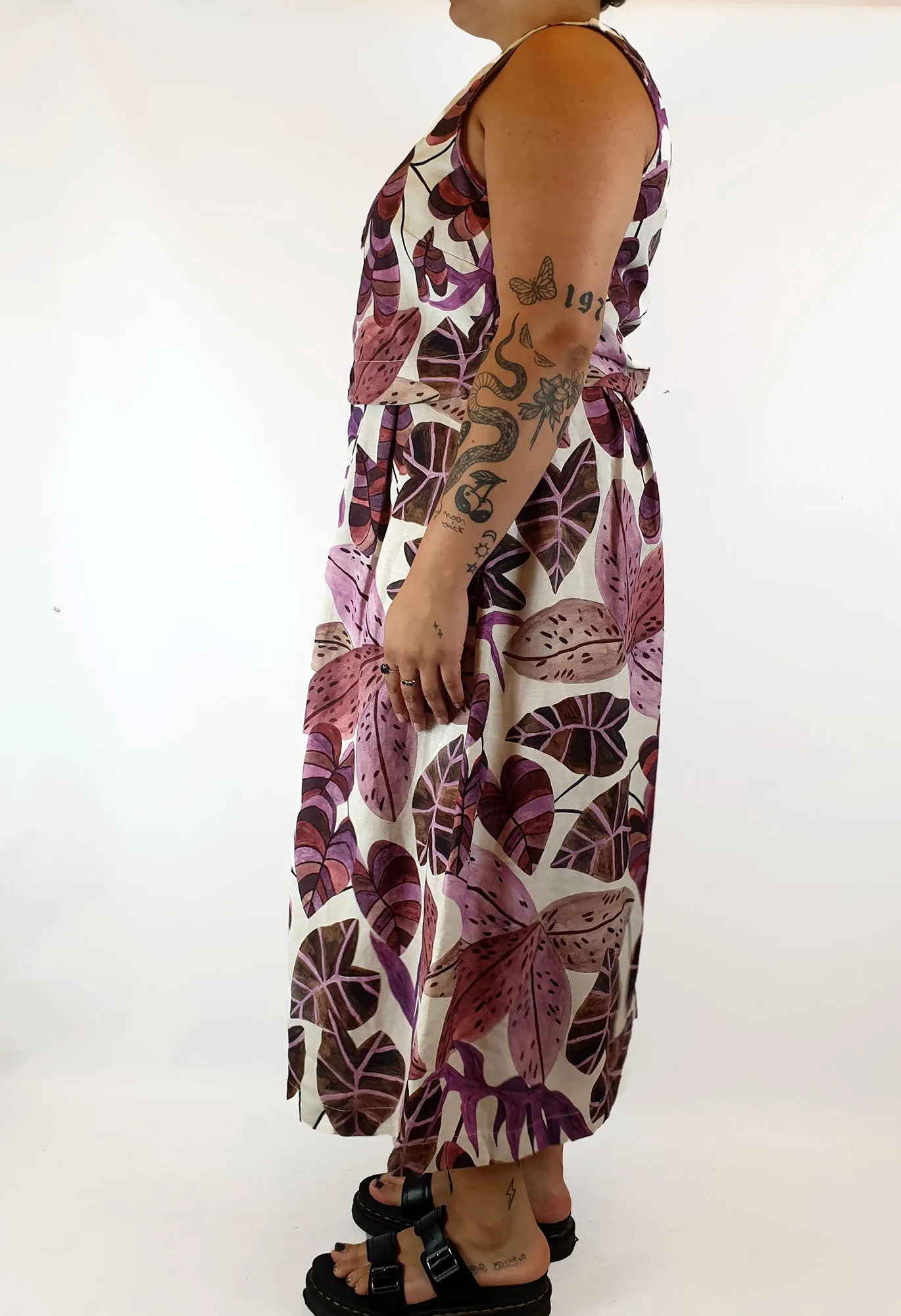 Gorman linen mix purple fern print maxi dress size 16