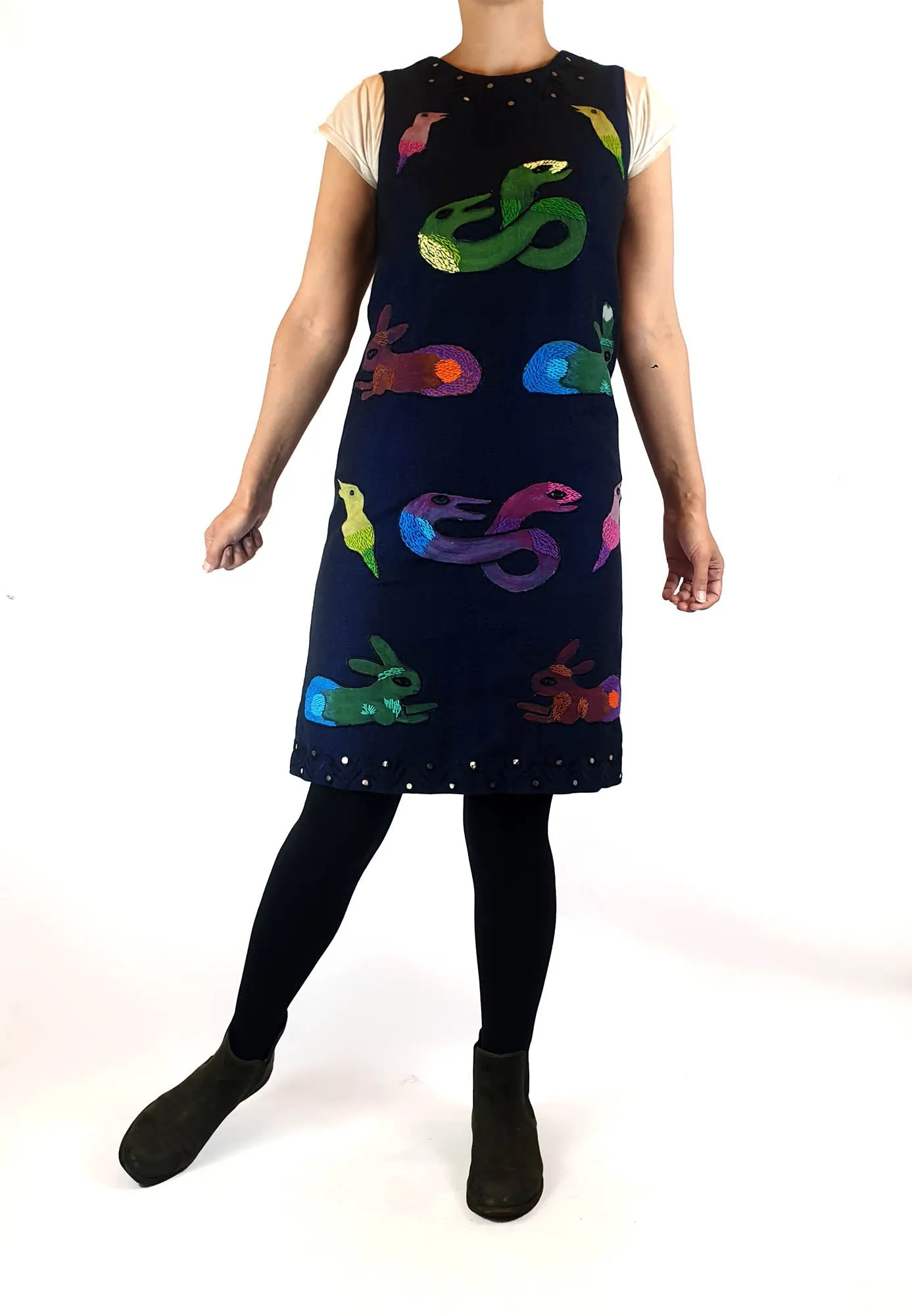 Gorman x Mirka Mora blue linen-cotton dress with embroydered animals size 6, fits 6-8