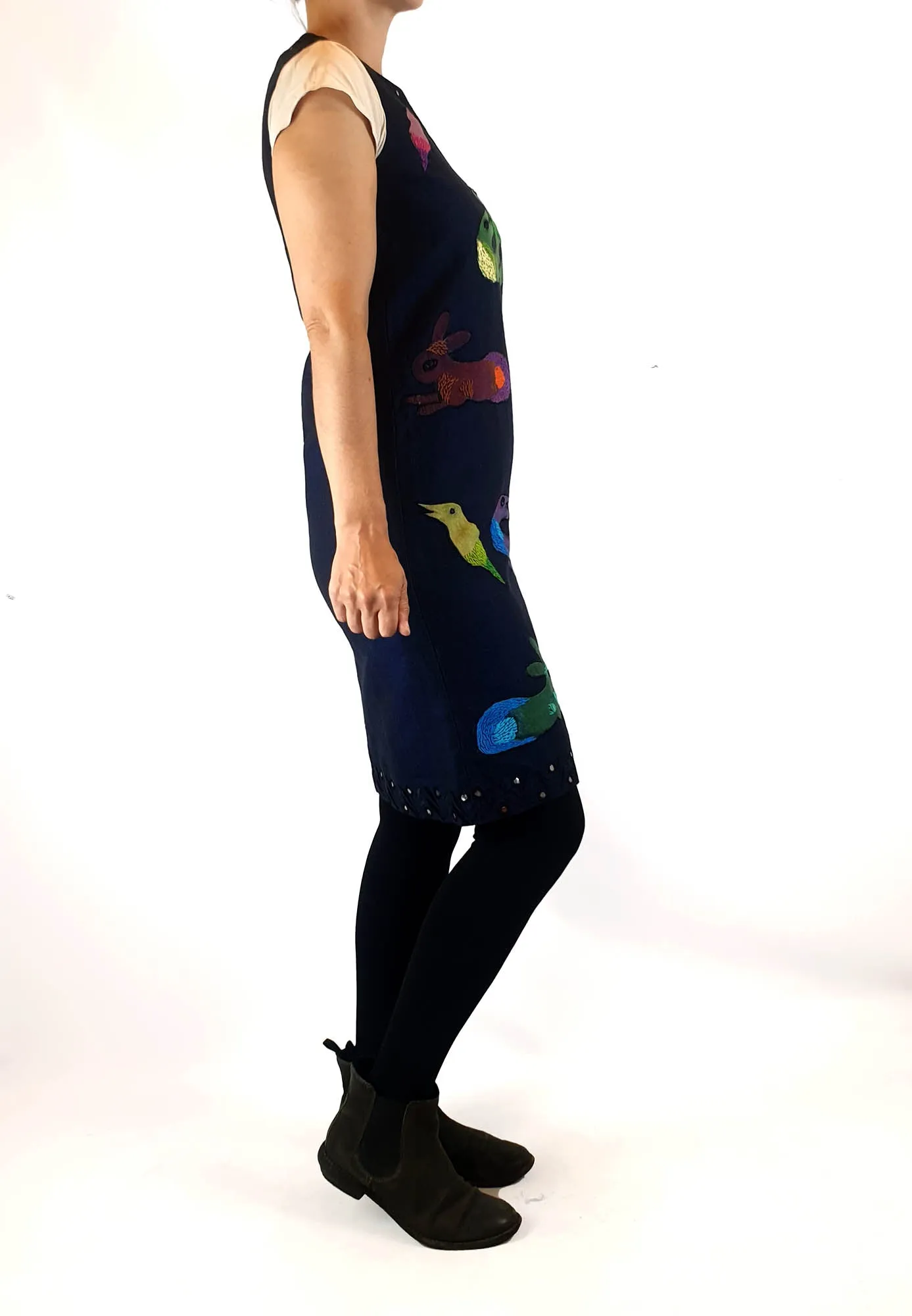 Gorman x Mirka Mora blue linen-cotton dress with embroydered animals size 6, fits 6-8