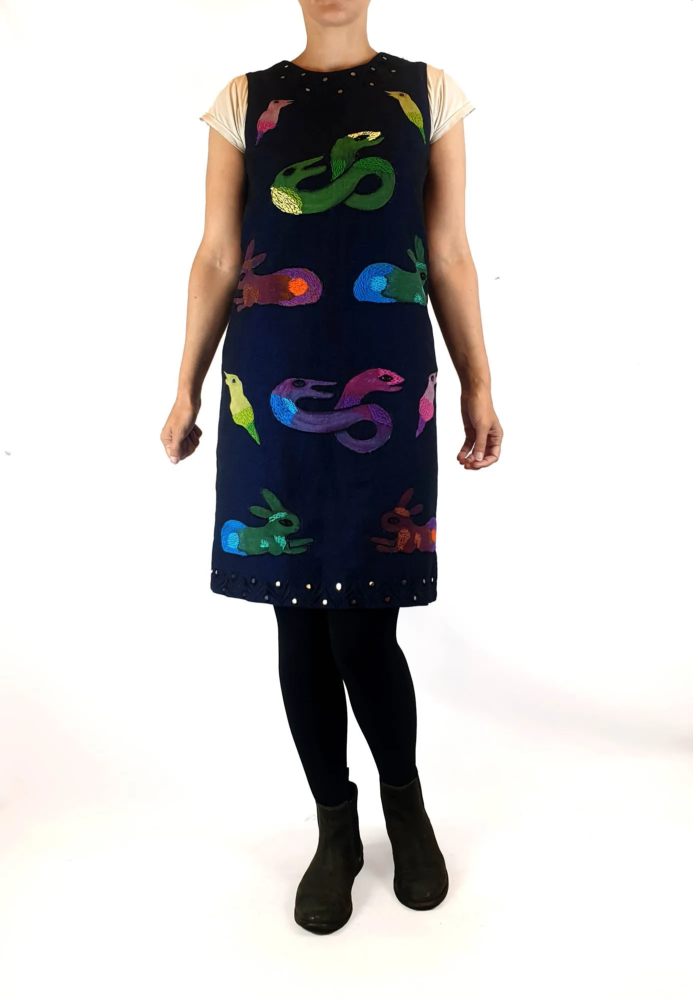 Gorman x Mirka Mora blue linen-cotton dress with embroydered animals size 6, fits 6-8