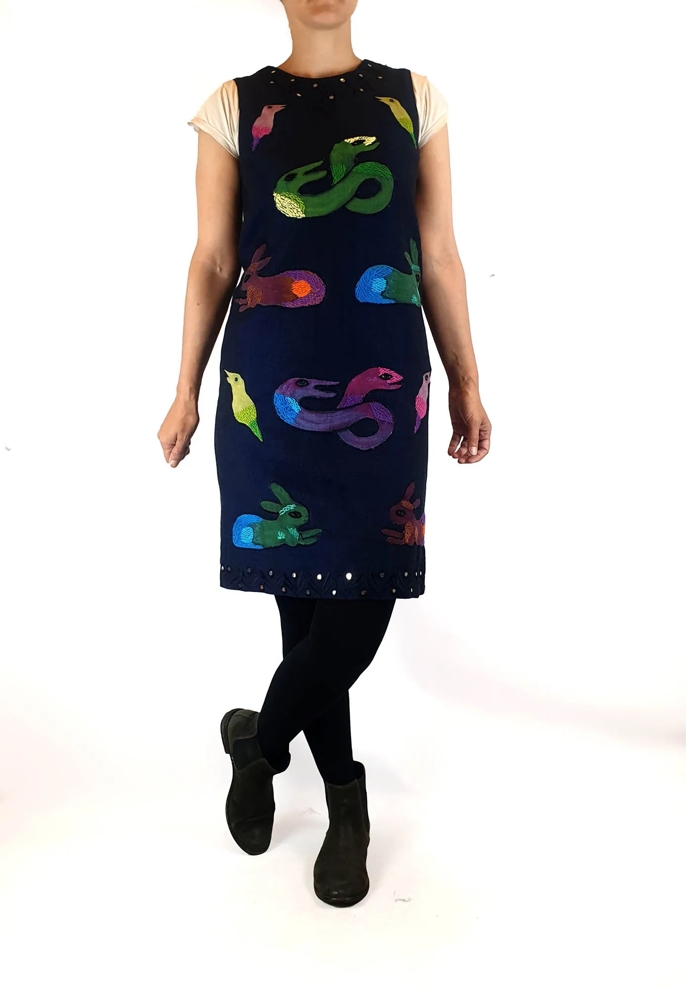 Gorman x Mirka Mora blue linen-cotton dress with embroydered animals size 6, fits 6-8
