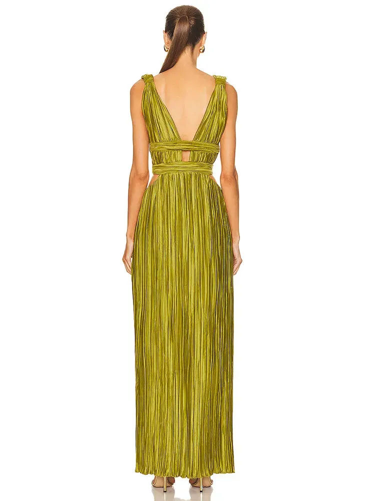 Green Pleated Maxi Dress