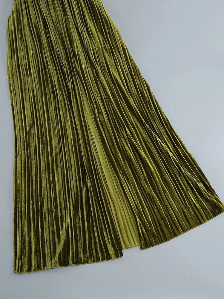 Green Pleated Maxi Dress