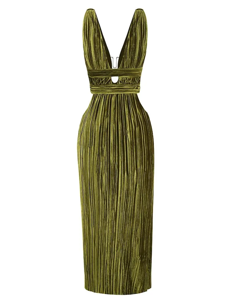 Green Pleated Maxi Dress