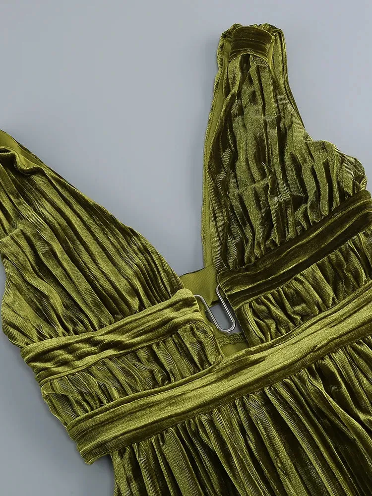 Green Pleated Maxi Dress