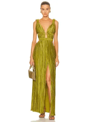 Green Pleated Maxi Dress