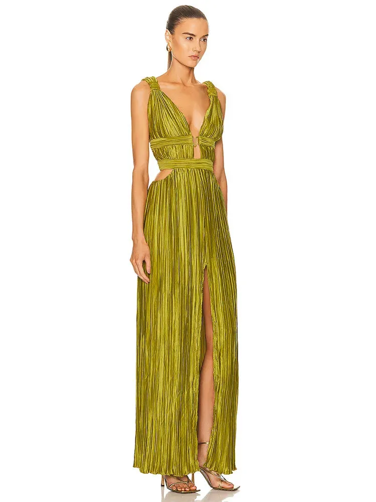 Green Pleated Maxi Dress