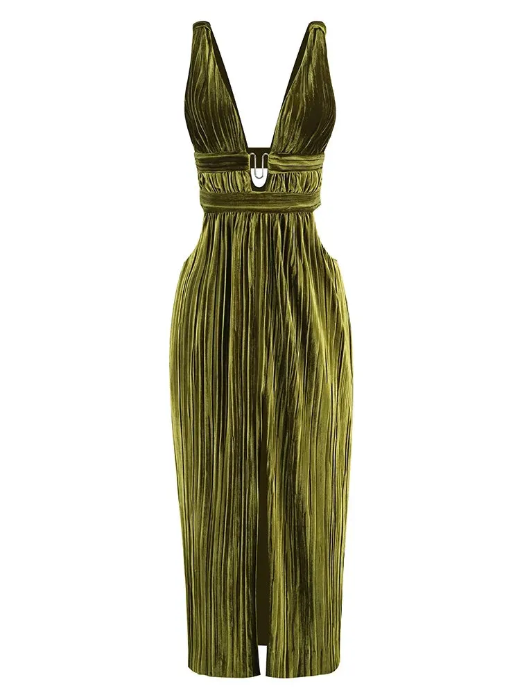 Green Pleated Maxi Dress