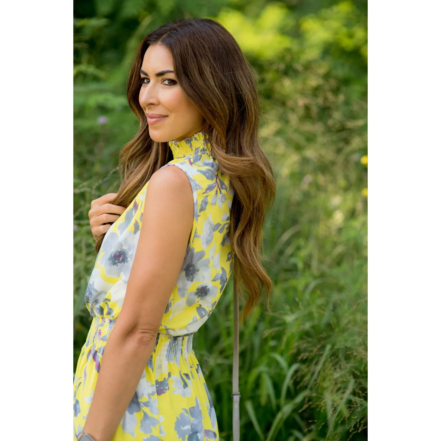 Grey Floral Ruffle Trim Tank Maxi