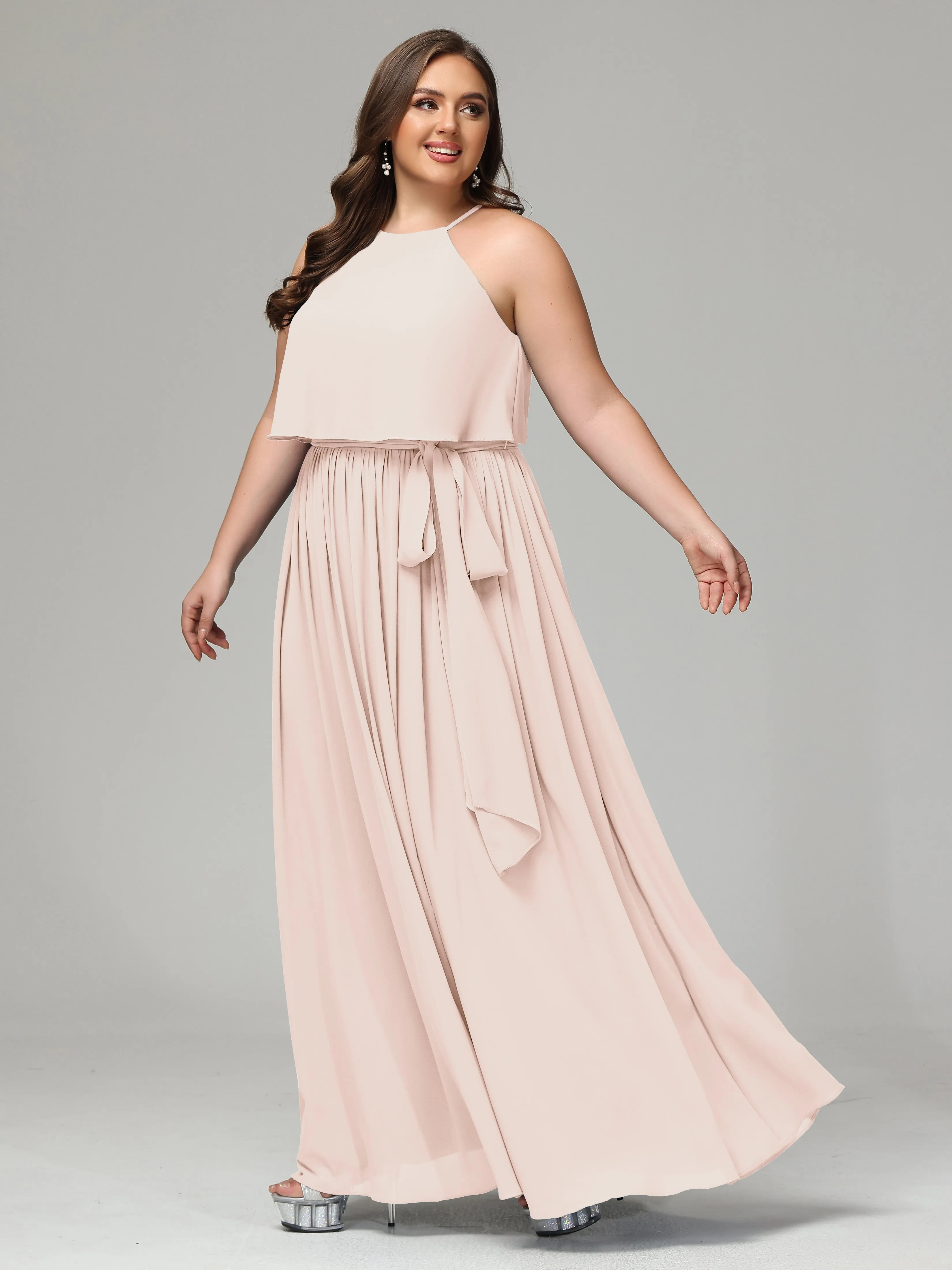 Halter Chiffon Bridesmaid Dress Plus Size