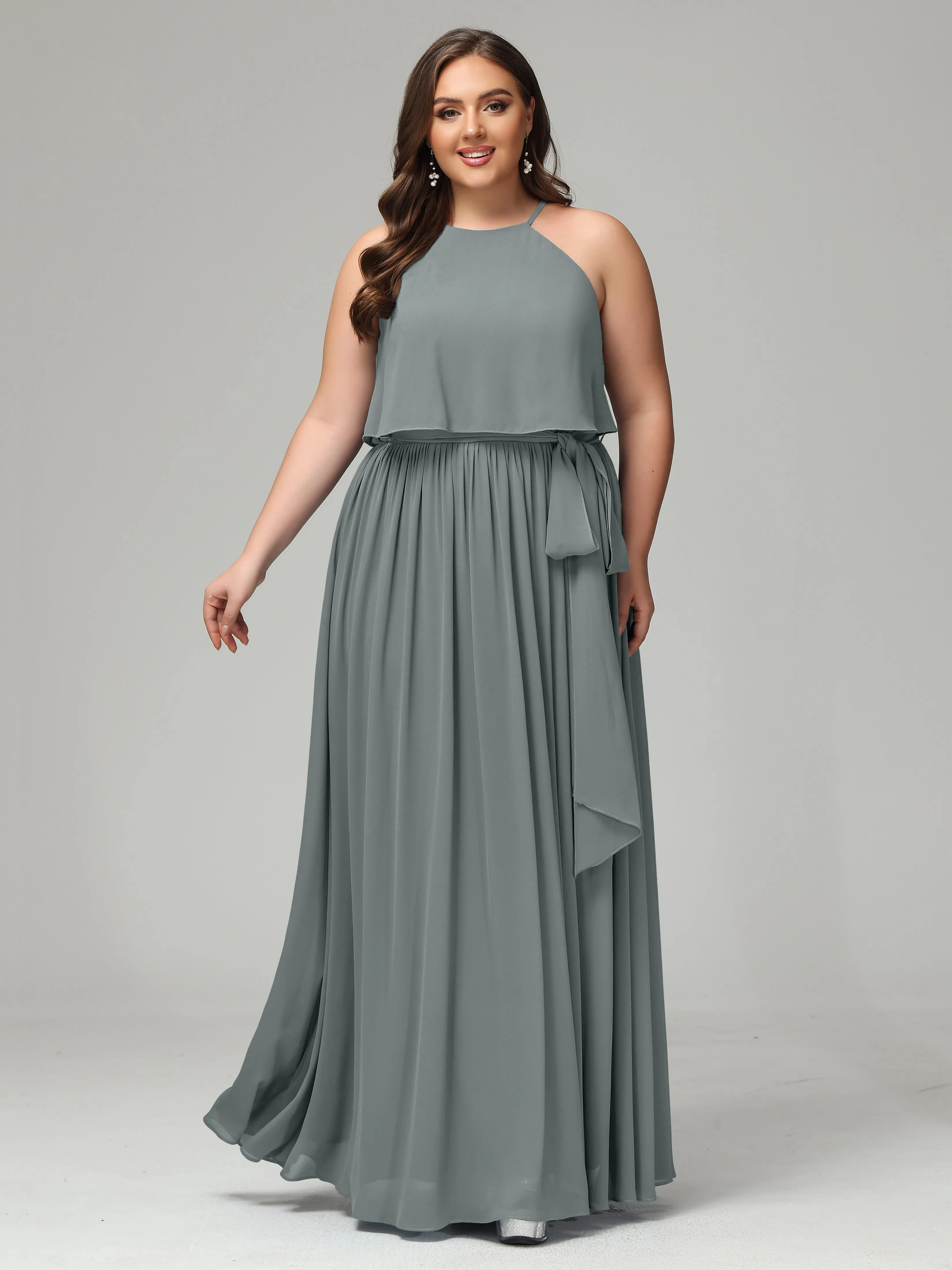 Halter Chiffon Bridesmaid Dress Plus Size