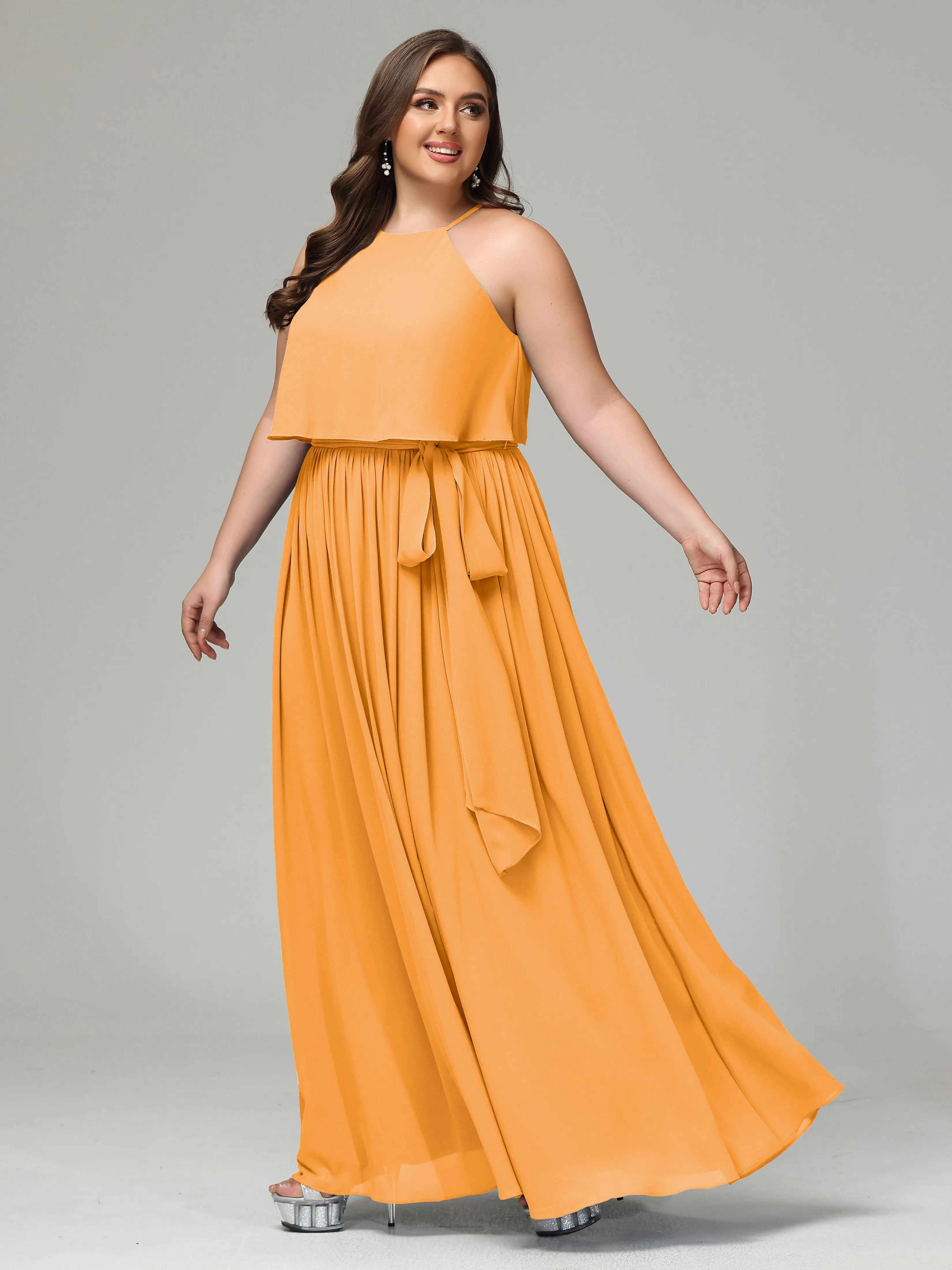 Halter Chiffon Bridesmaid Dress Plus Size