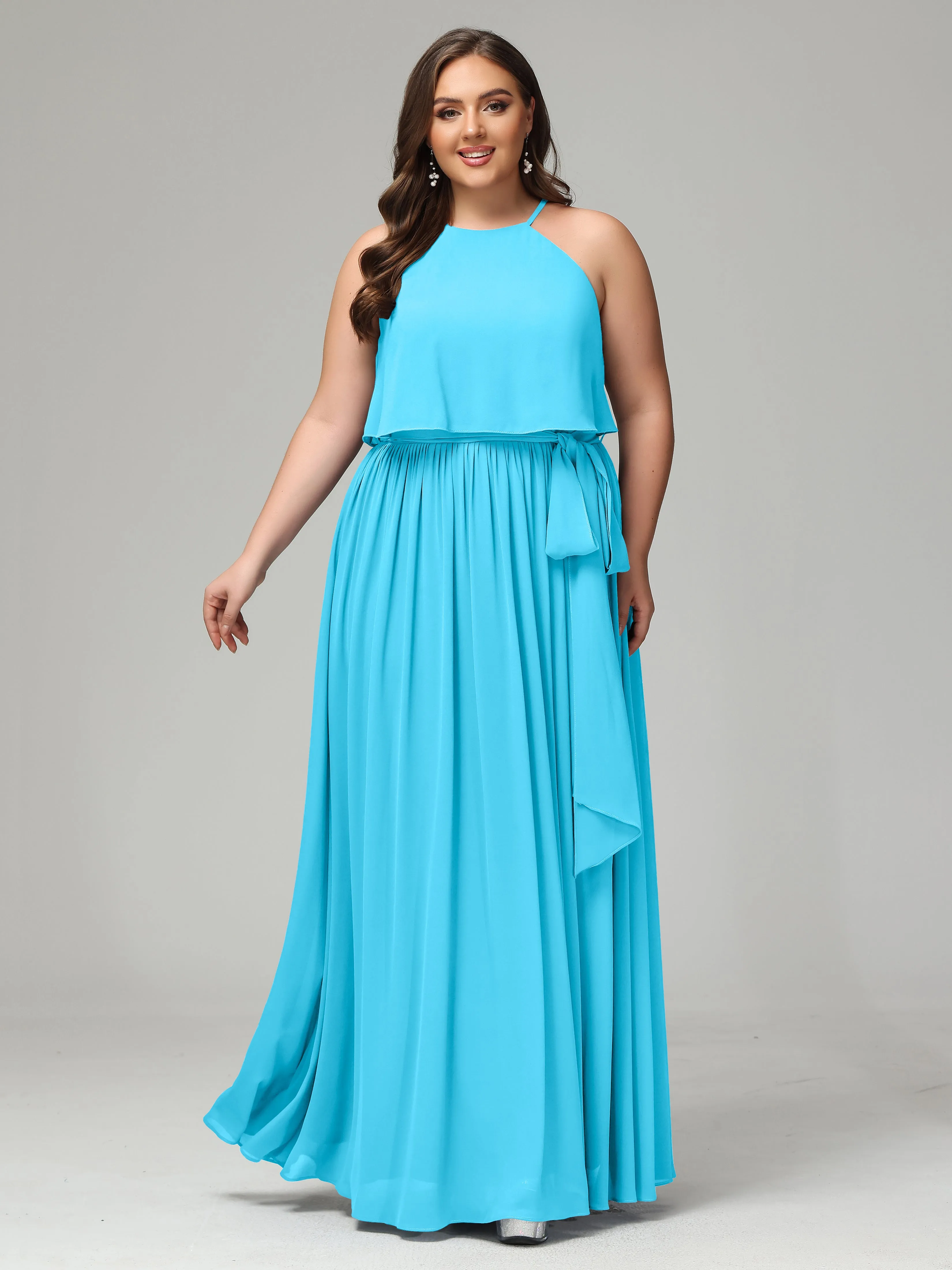 Halter Chiffon Bridesmaid Dress Plus Size