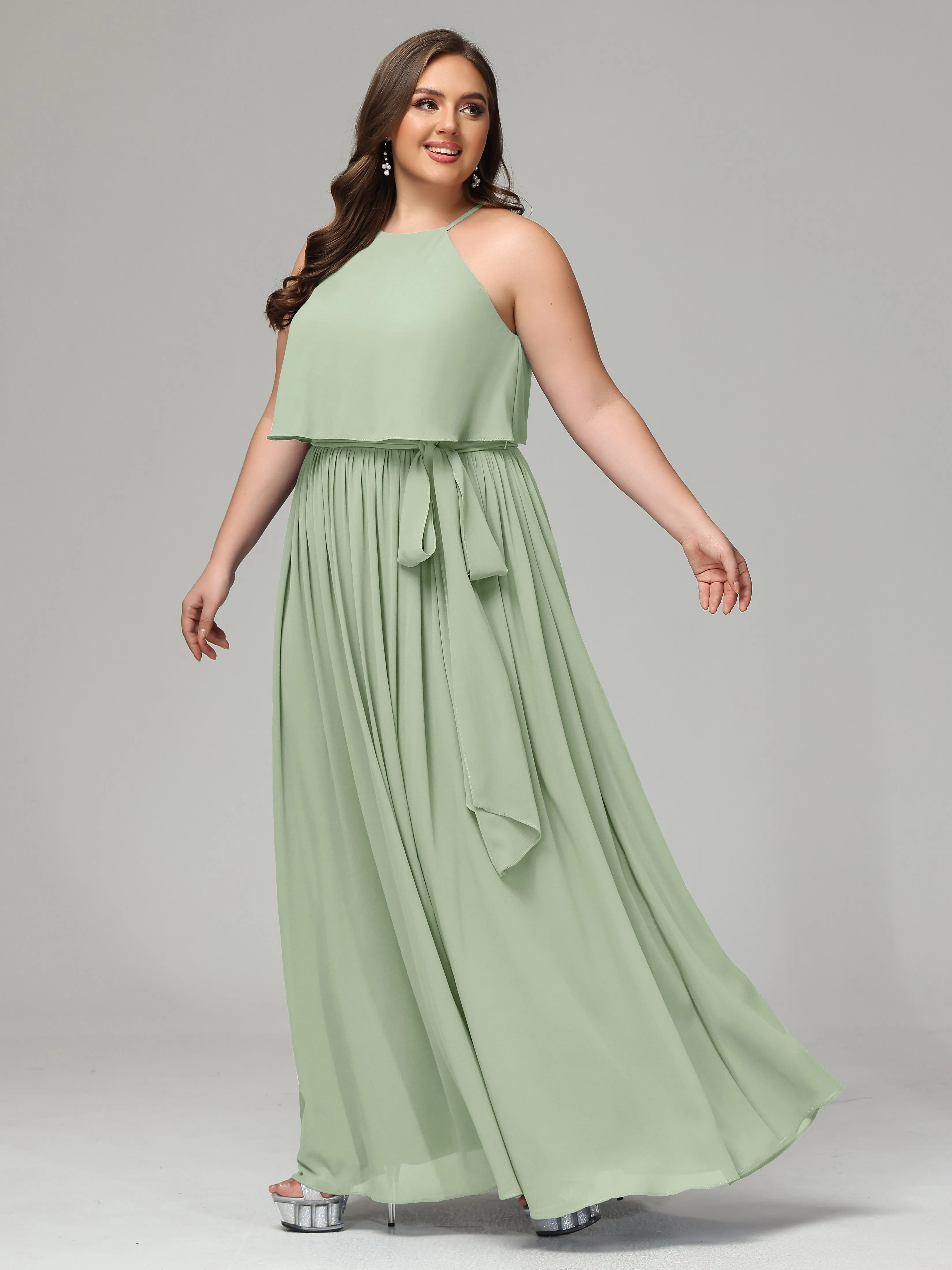 Halter Chiffon Bridesmaid Dress Plus Size