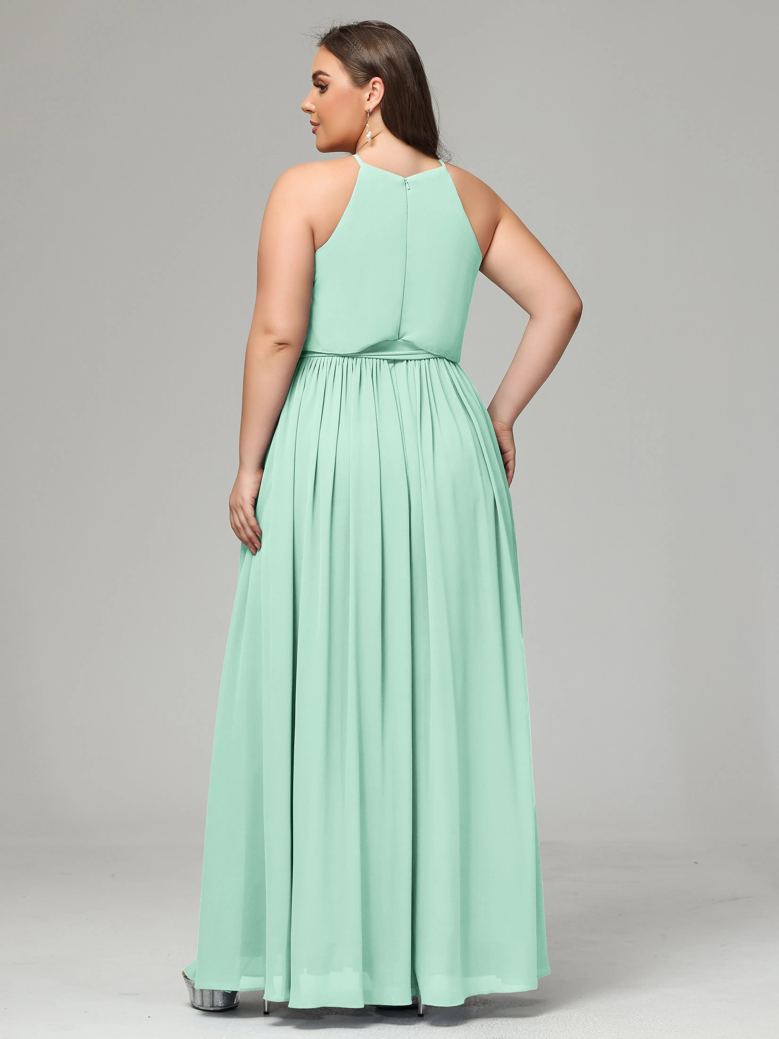 Halter Chiffon Bridesmaid Dress Plus Size