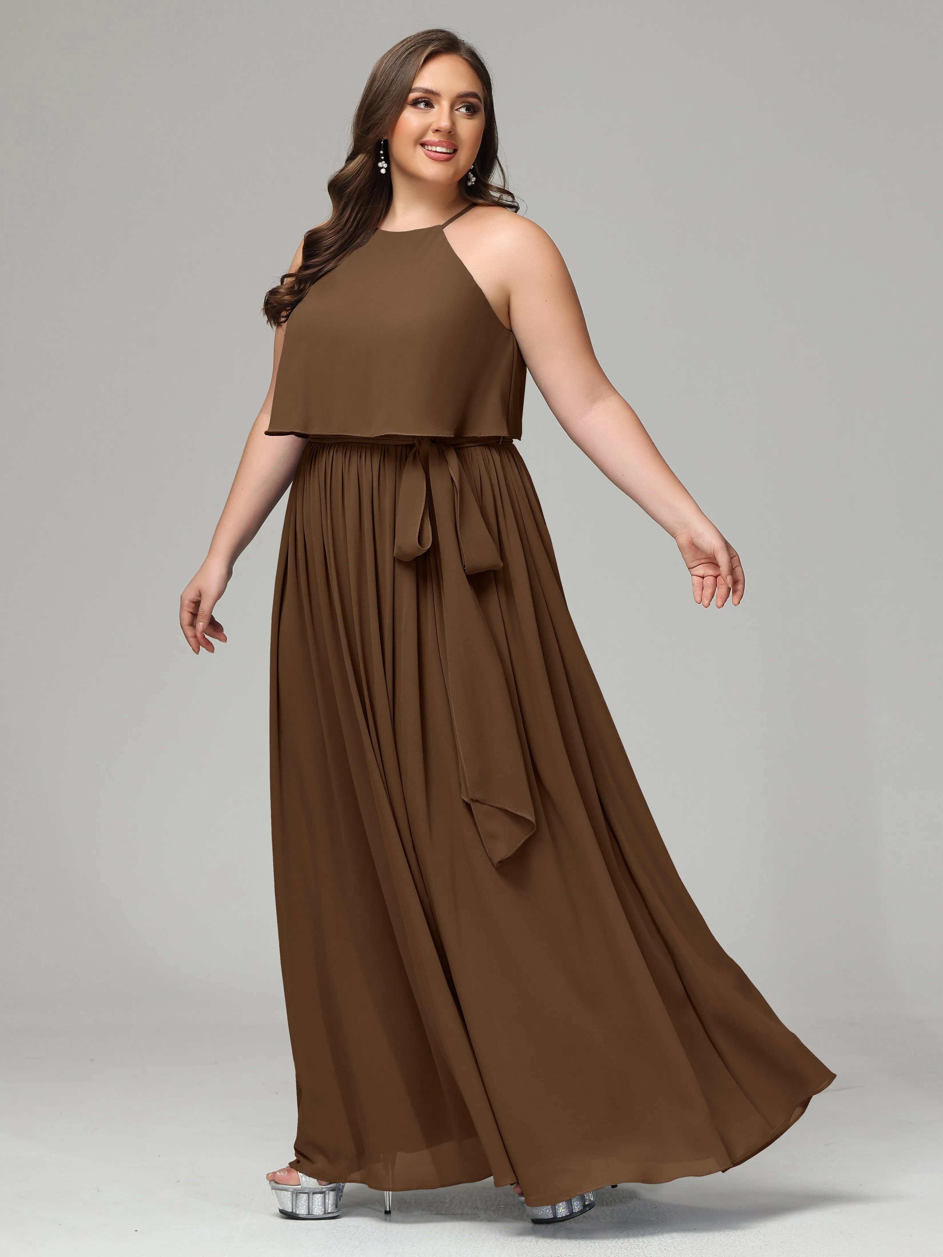Halter Chiffon Bridesmaid Dress Plus Size