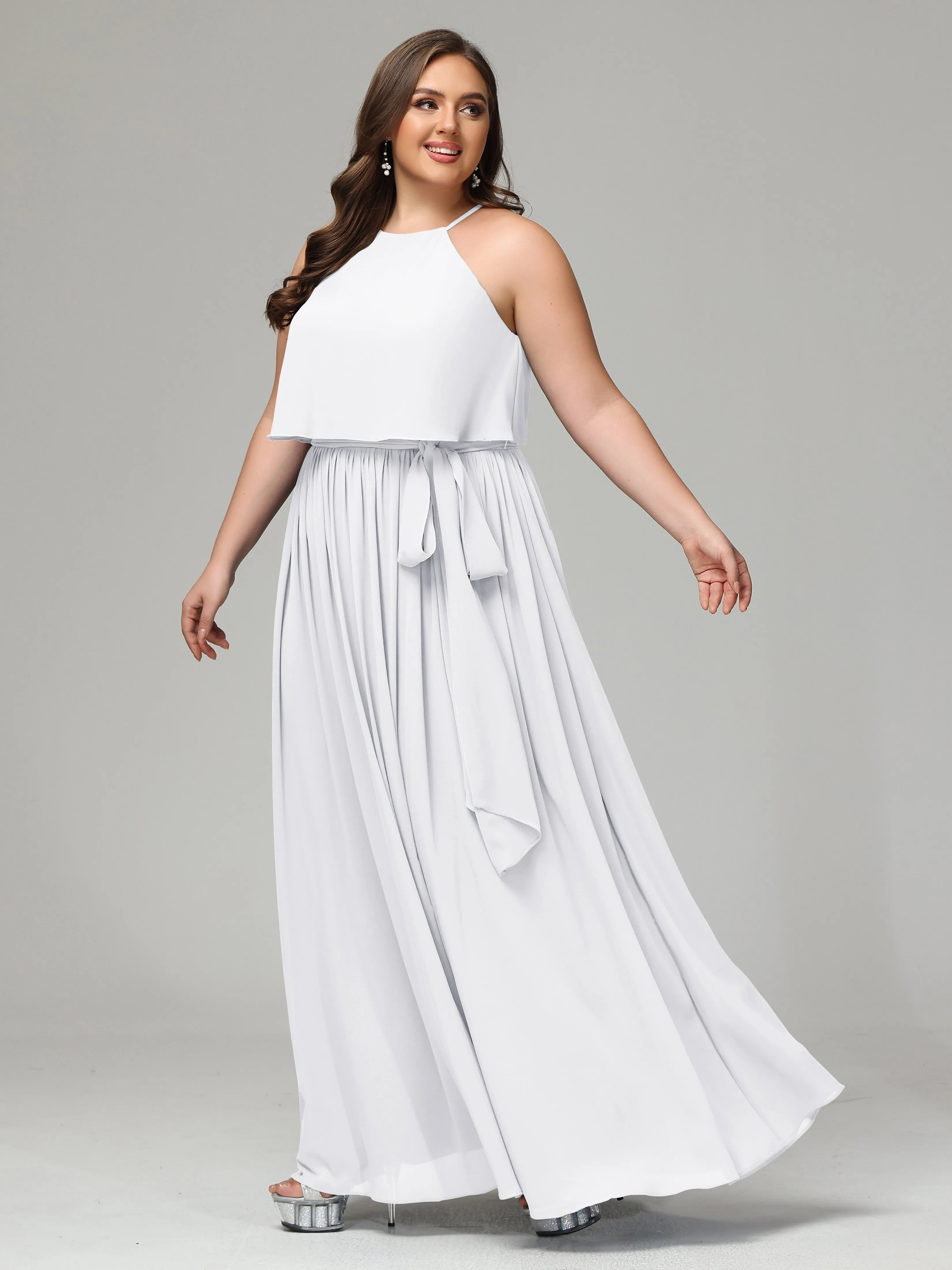 Halter Chiffon Bridesmaid Dress Plus Size