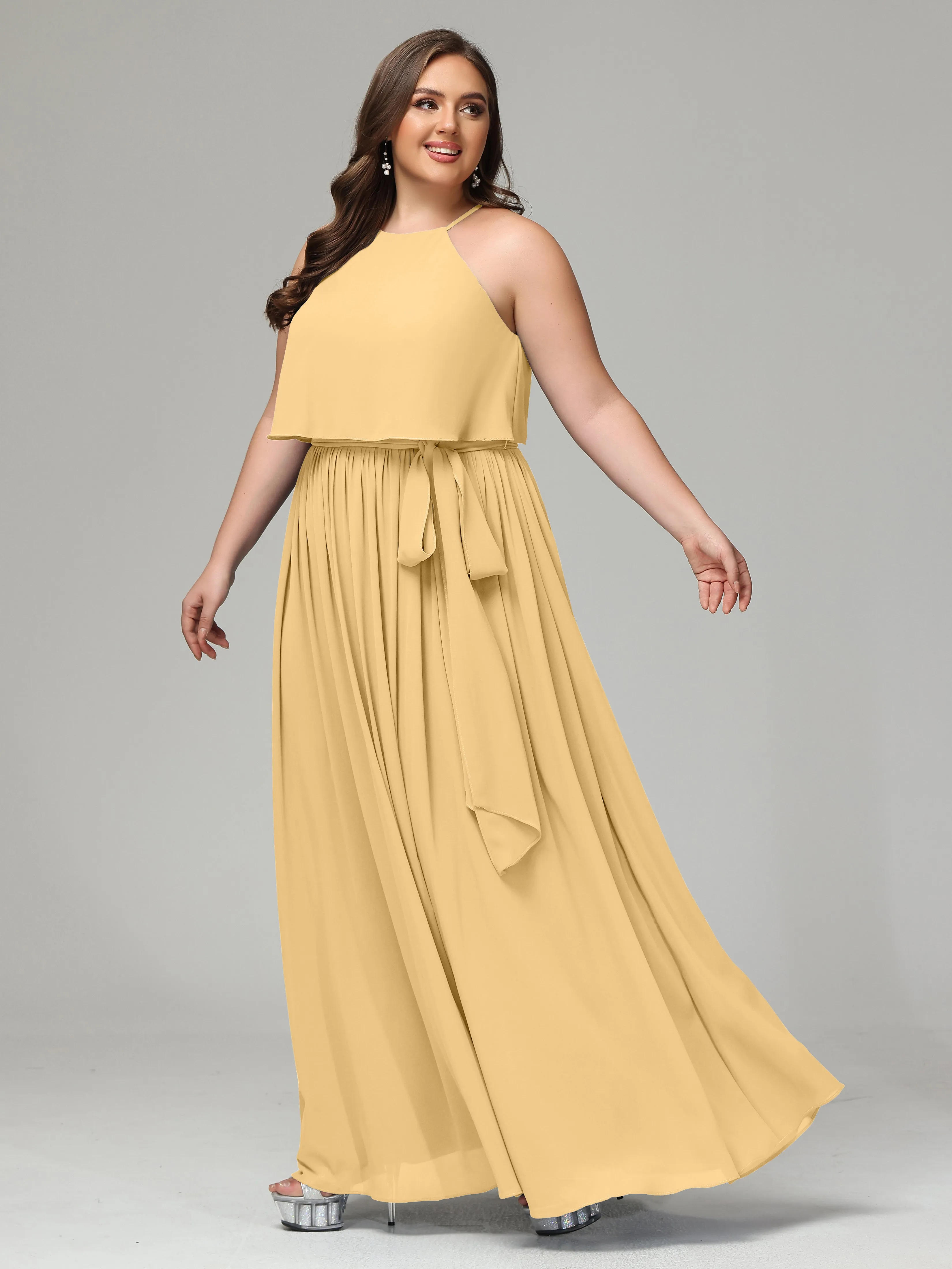 Halter Chiffon Bridesmaid Dress Plus Size