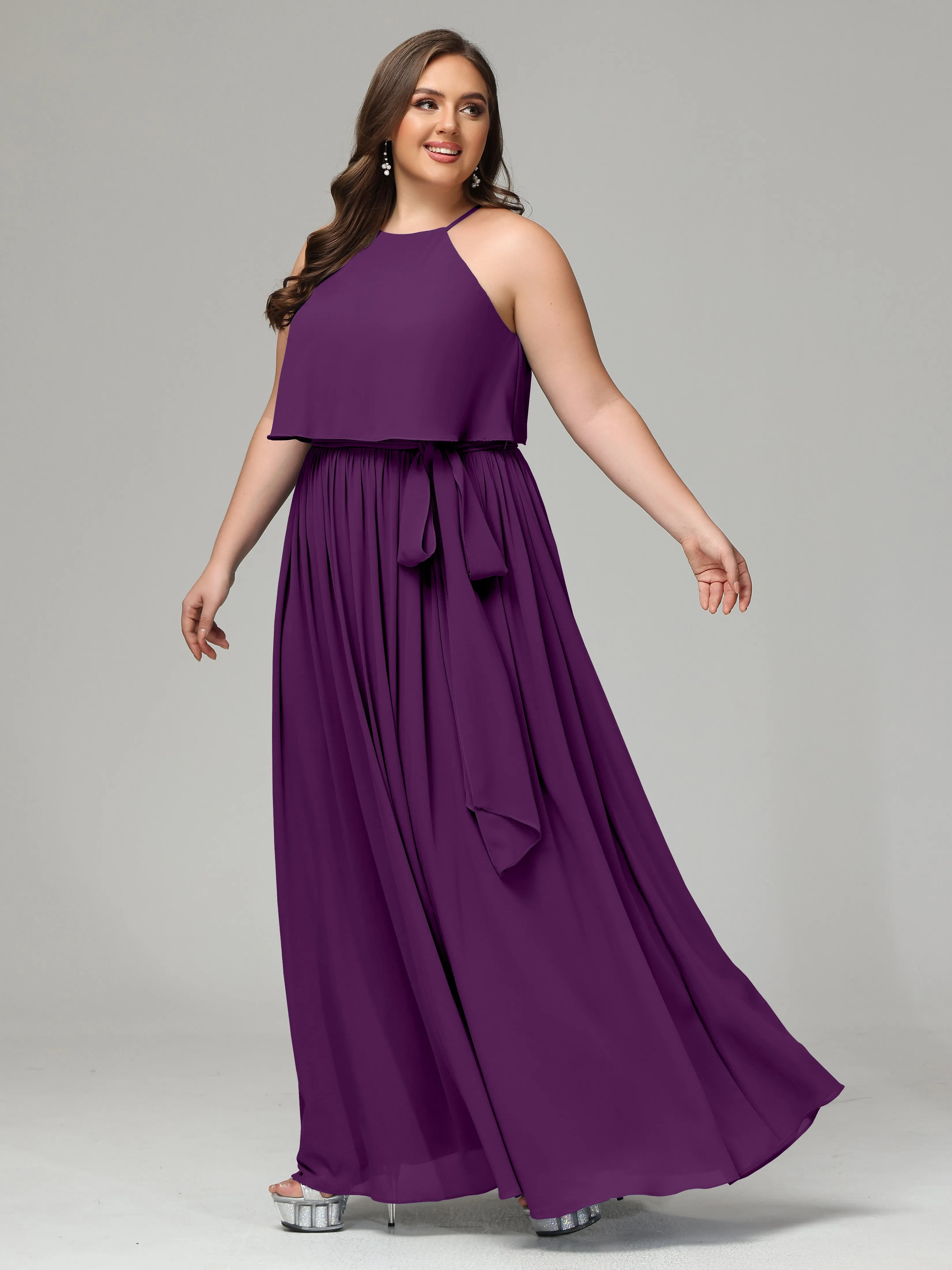 Halter Chiffon Bridesmaid Dress Plus Size