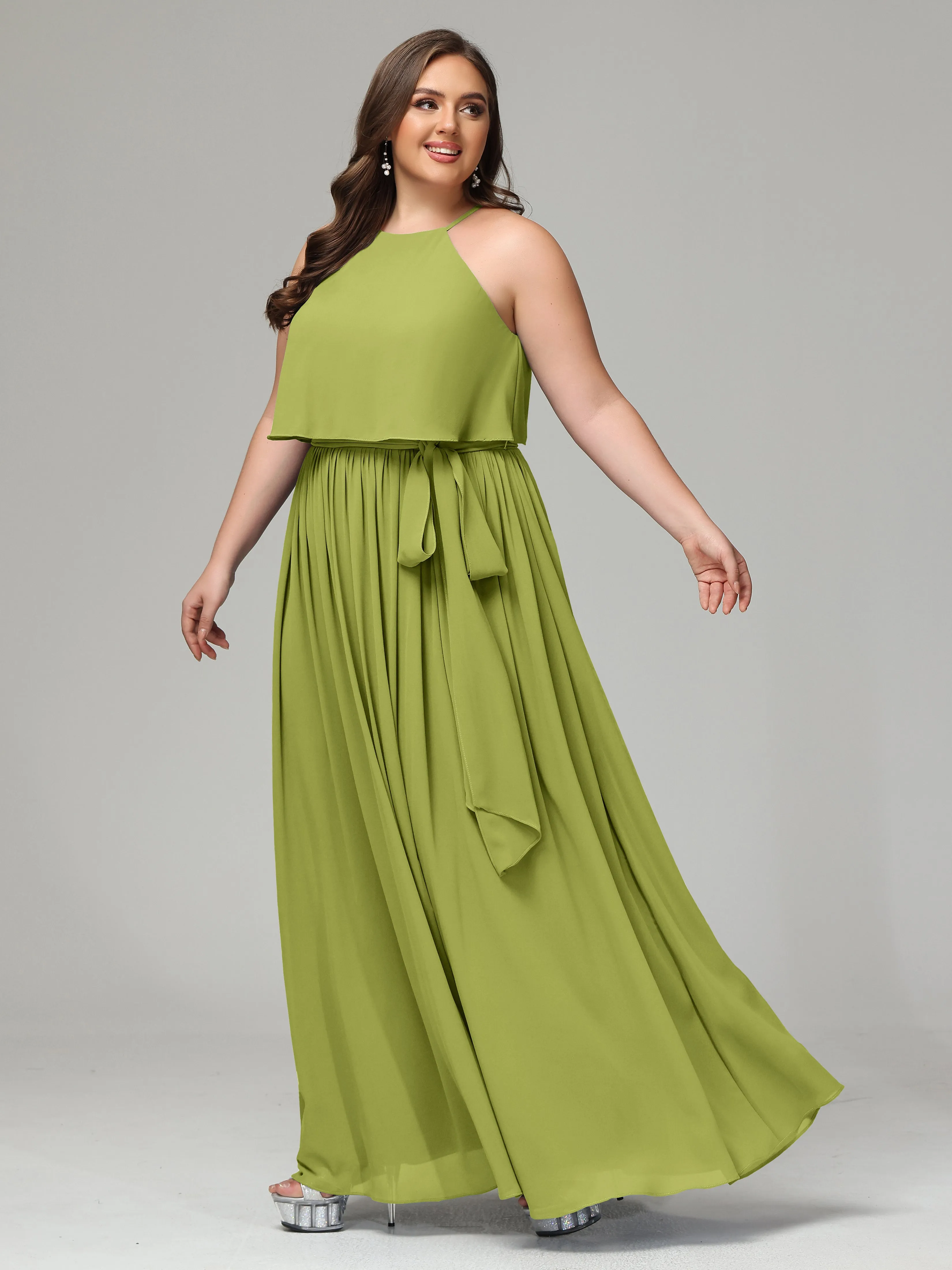 Halter Chiffon Bridesmaid Dress Plus Size