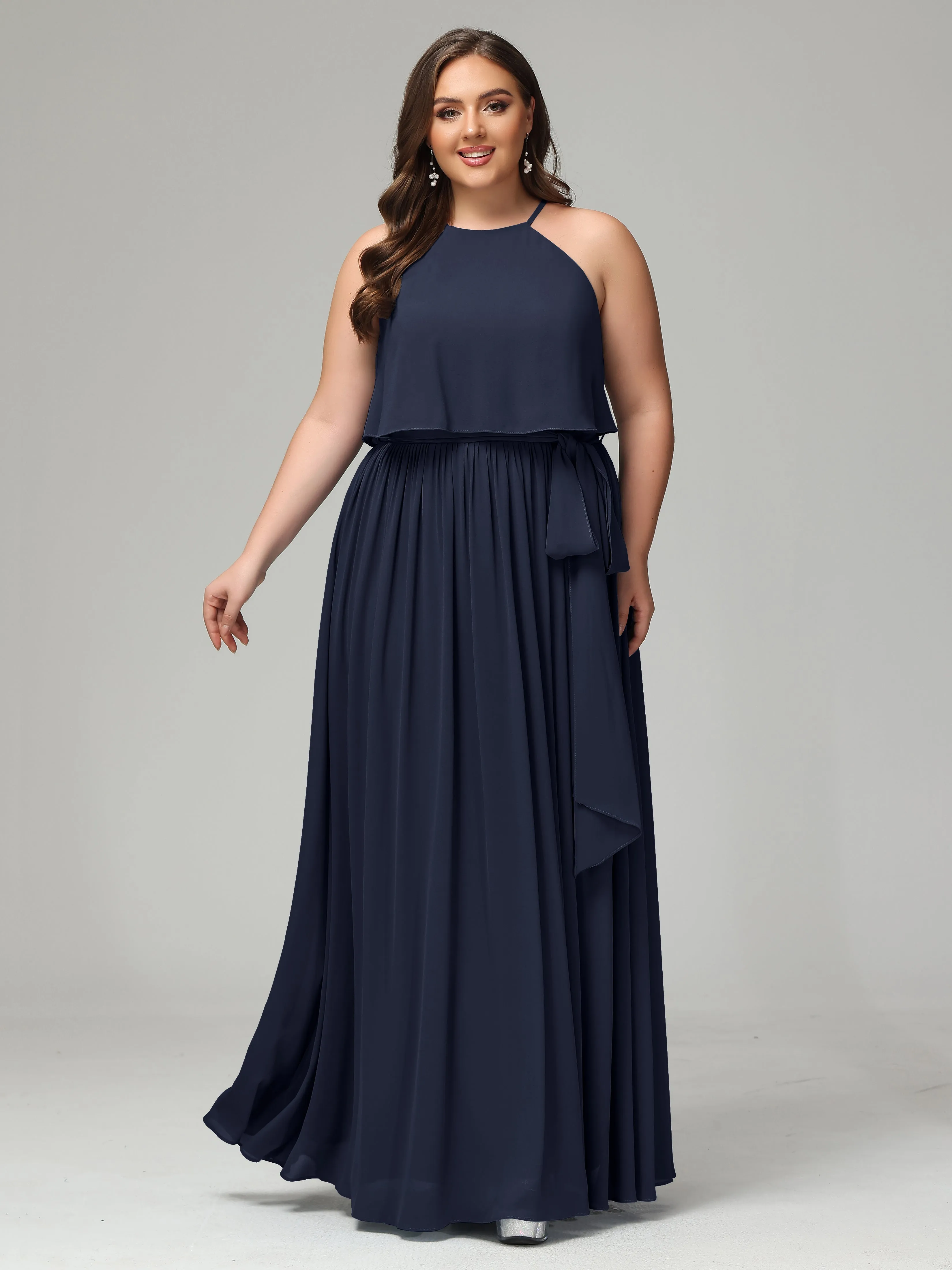 Halter Chiffon Bridesmaid Dress Plus Size