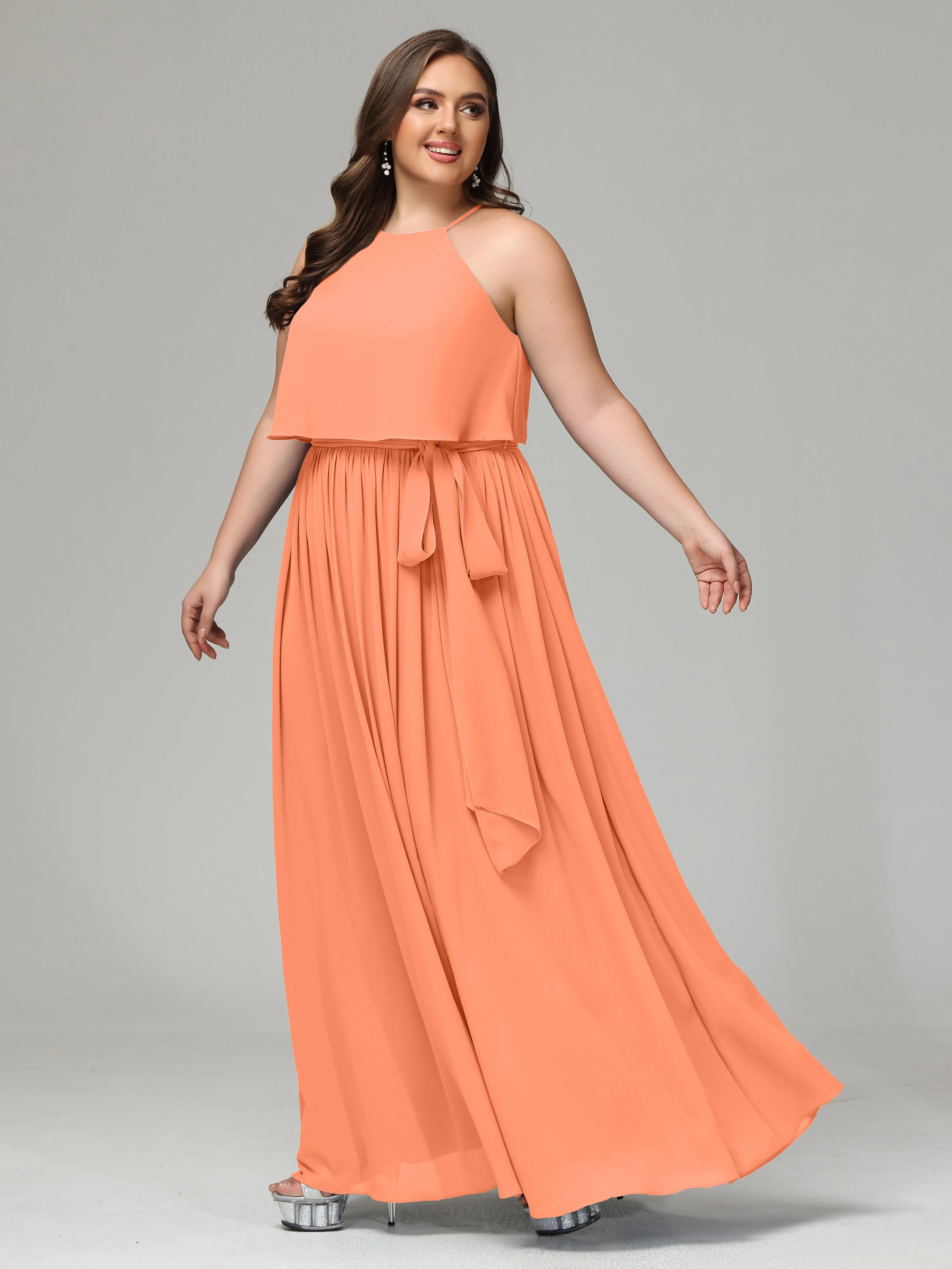 Halter Chiffon Bridesmaid Dress Plus Size