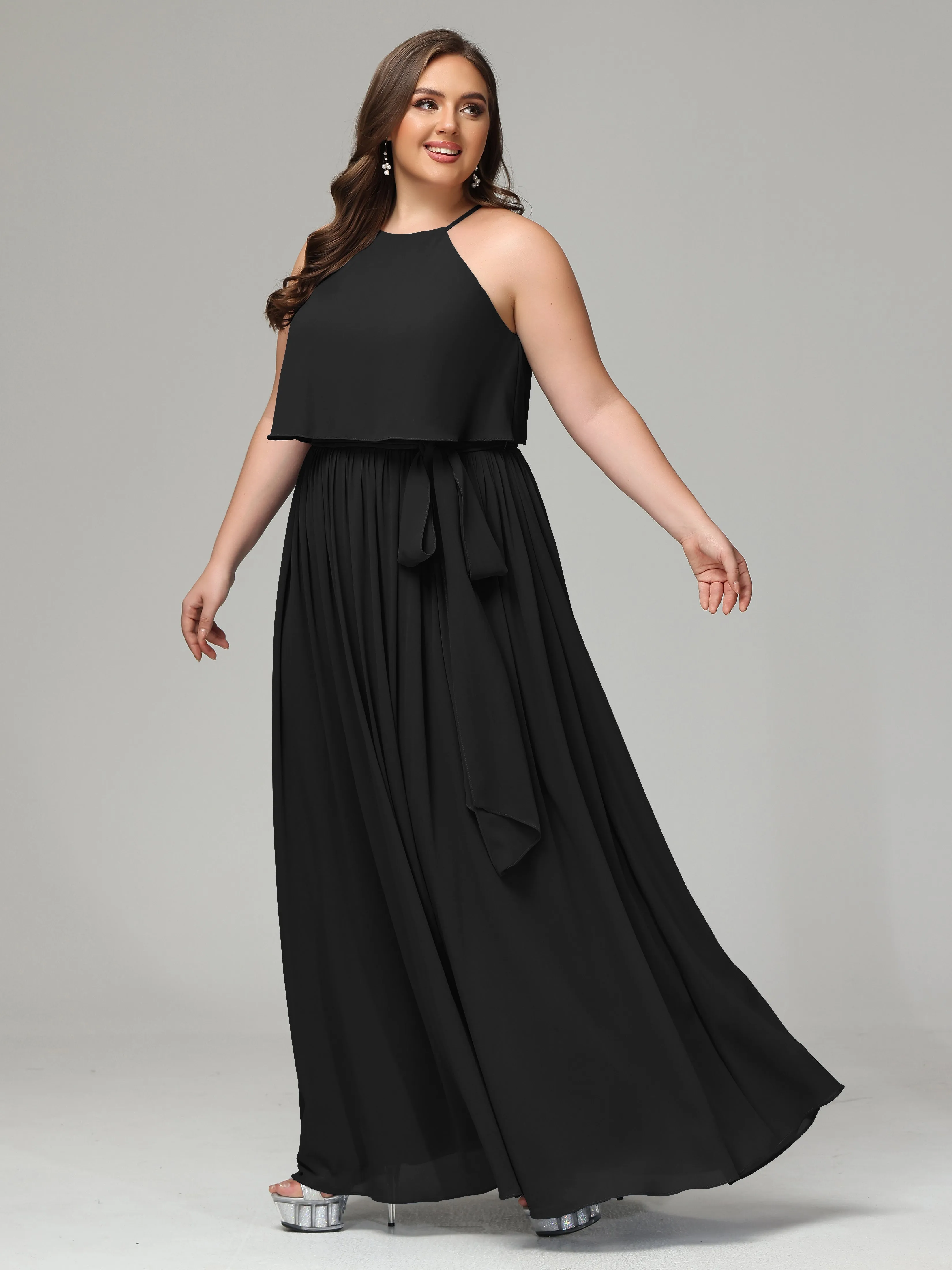 Halter Chiffon Bridesmaid Dress Plus Size