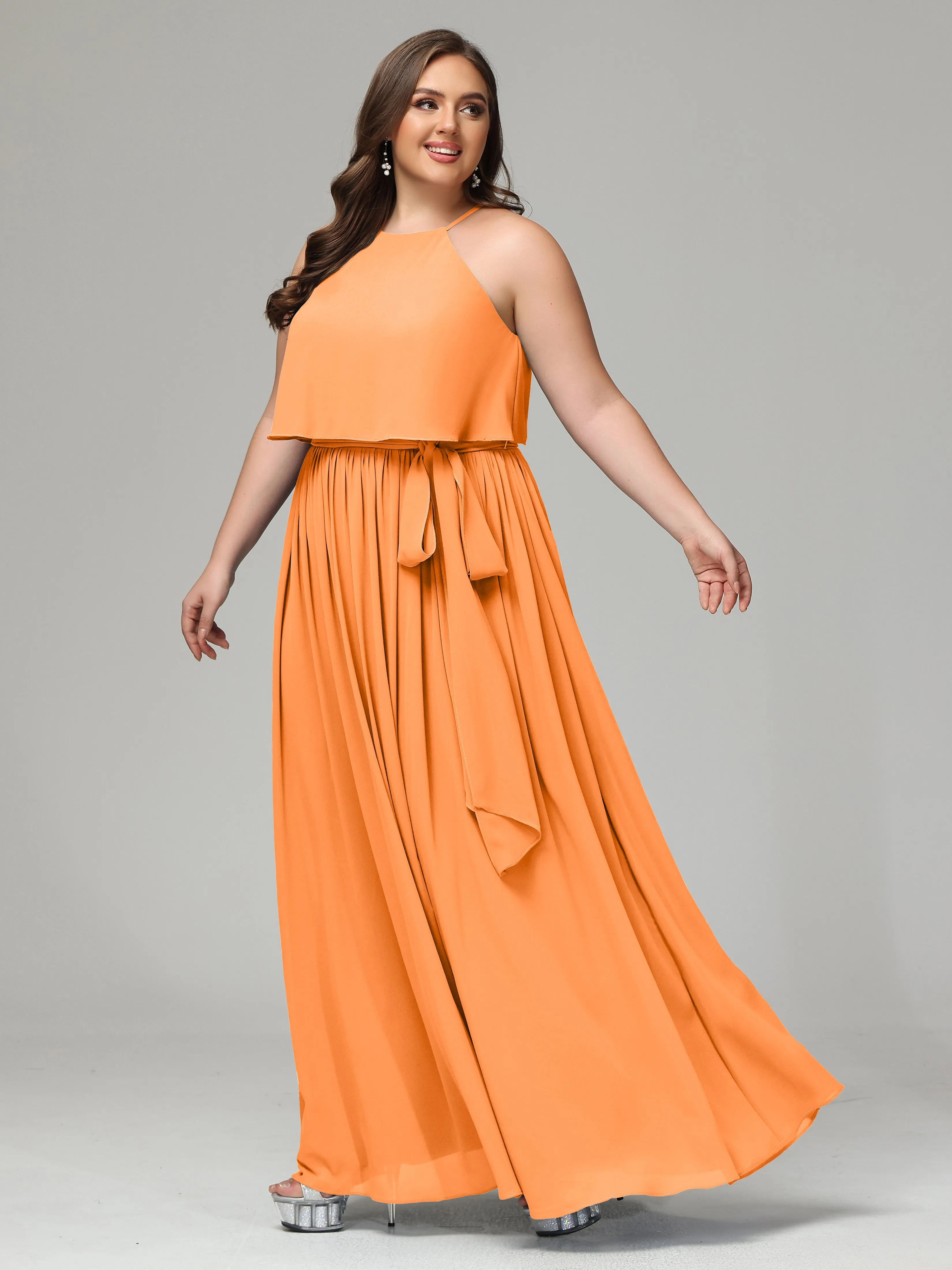 Halter Chiffon Bridesmaid Dress Plus Size