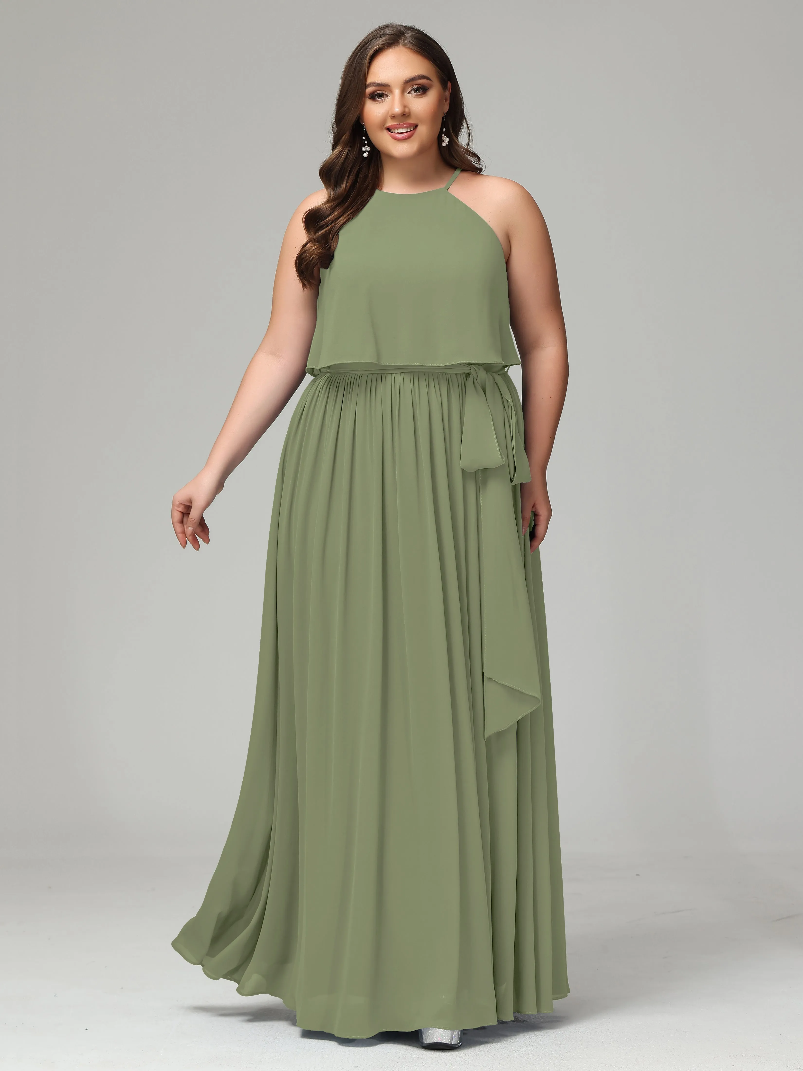 Halter Chiffon Bridesmaid Dress Plus Size
