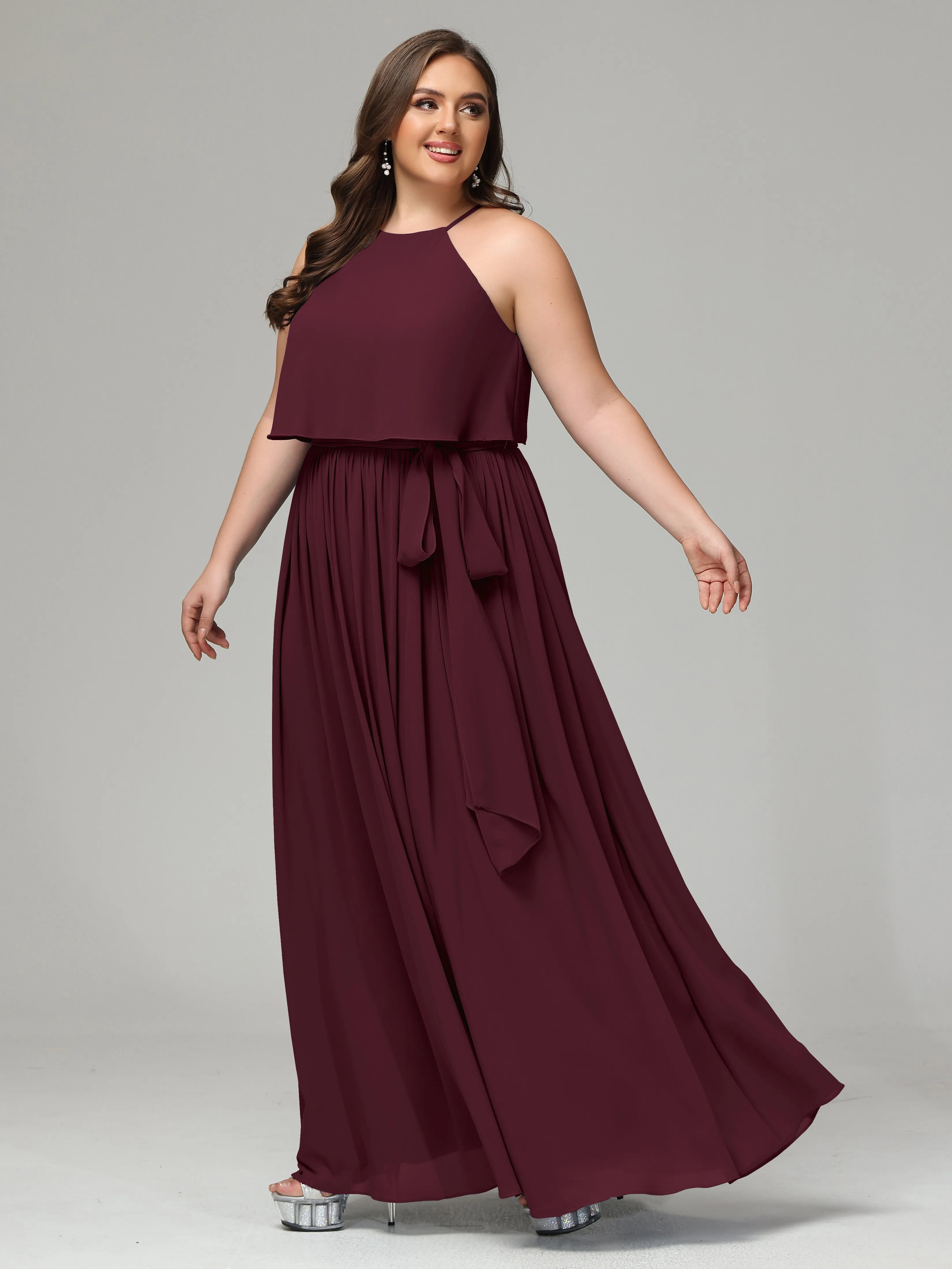 Halter Chiffon Bridesmaid Dress Plus Size