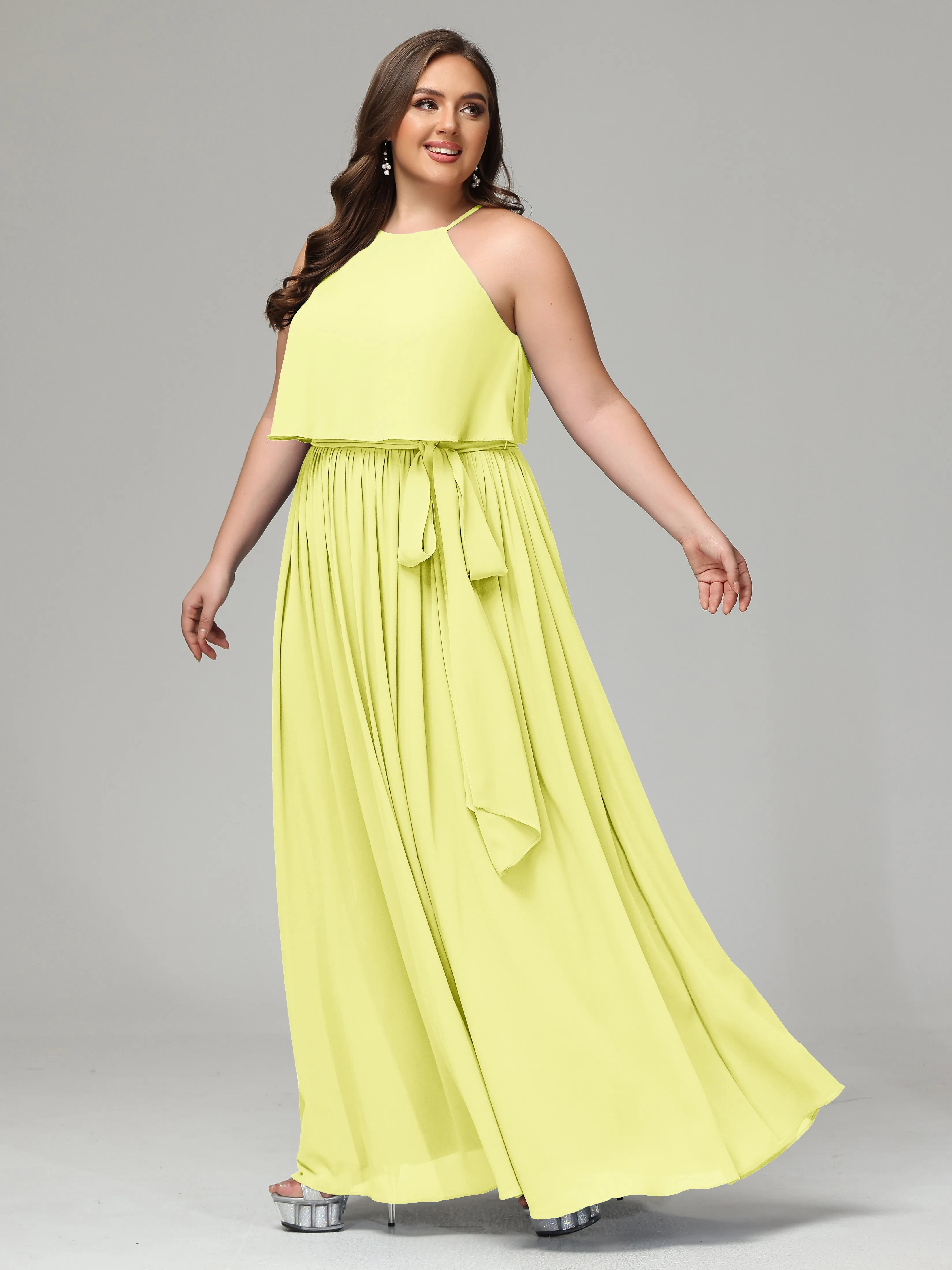 Halter Chiffon Bridesmaid Dress Plus Size
