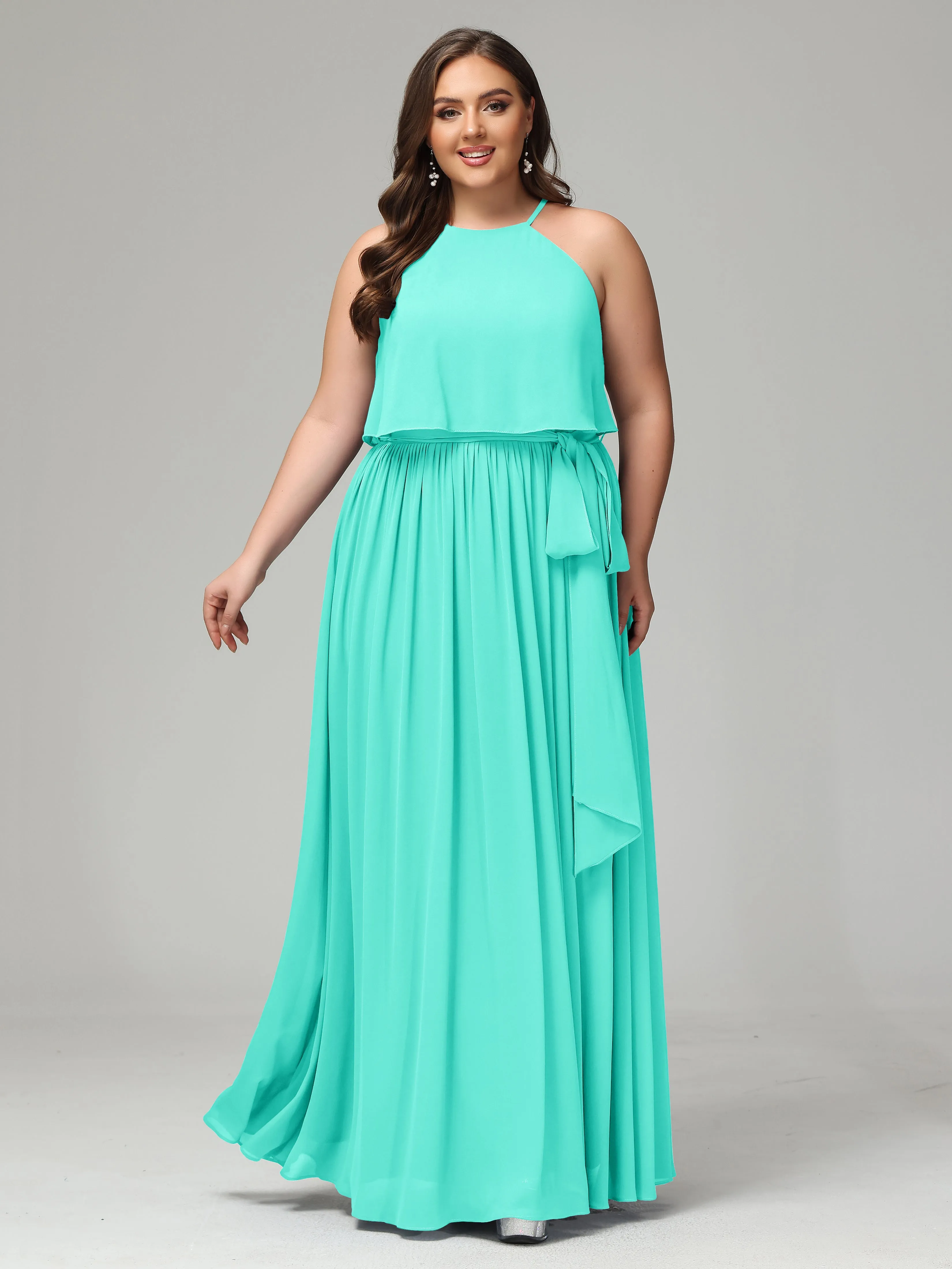 Halter Chiffon Bridesmaid Dress Plus Size