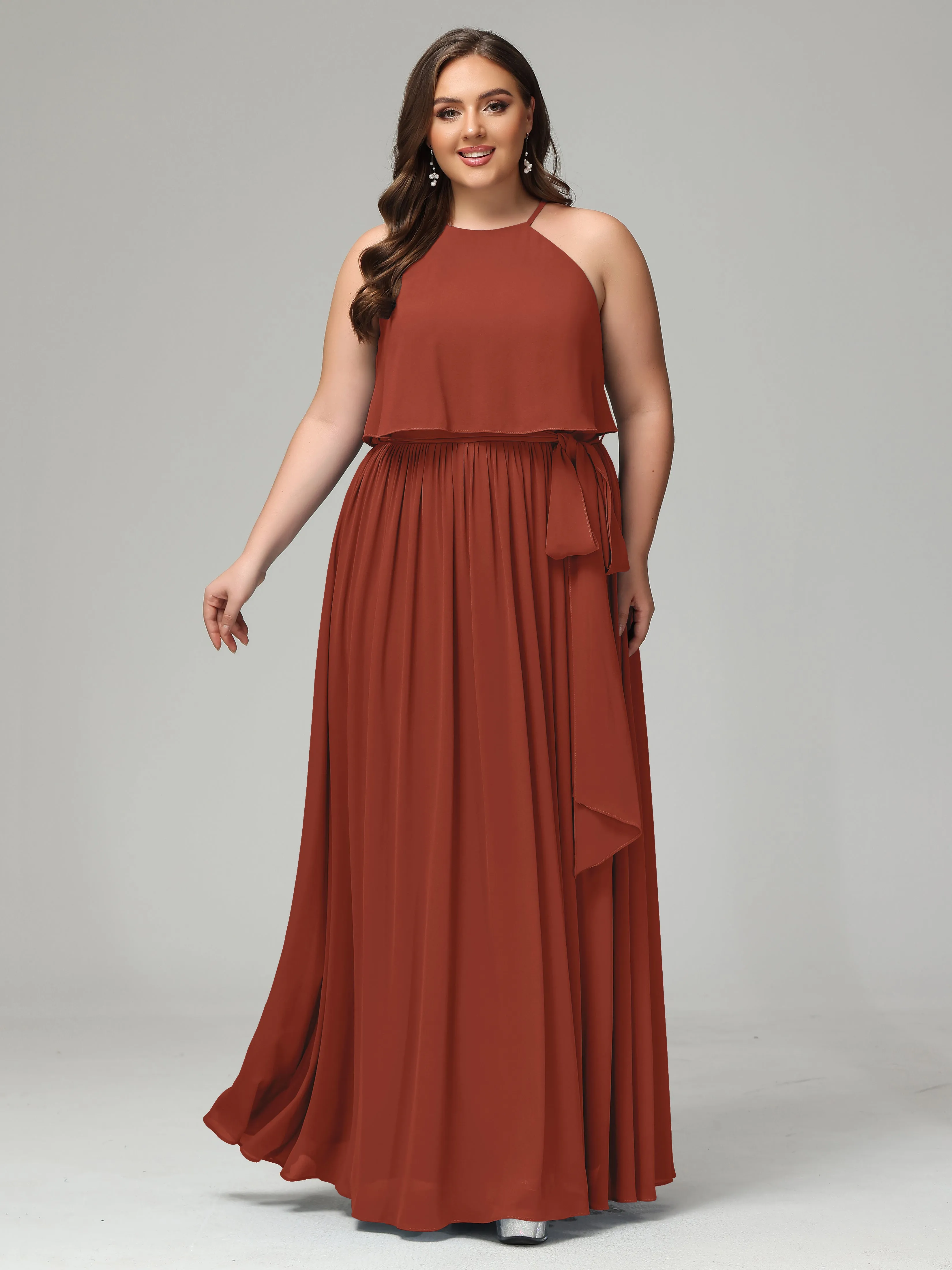 Halter Chiffon Bridesmaid Dress Plus Size